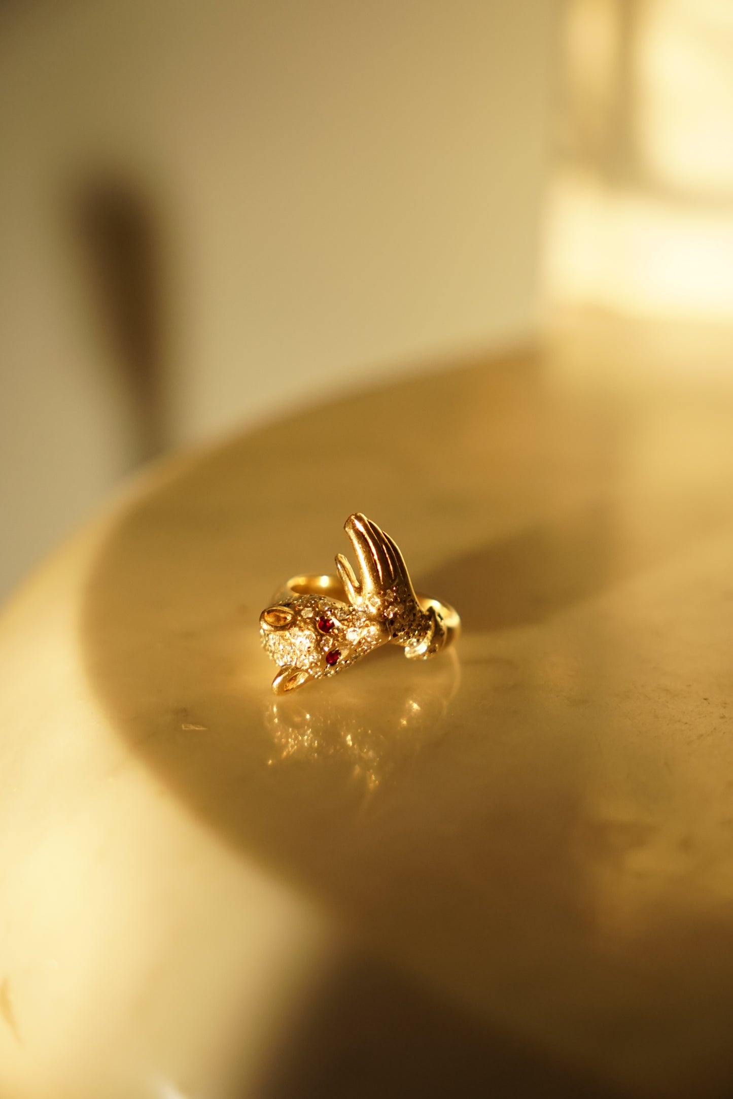 Victorian Revival 14K "Bite" Ring with Pave Diamonds and Rubies