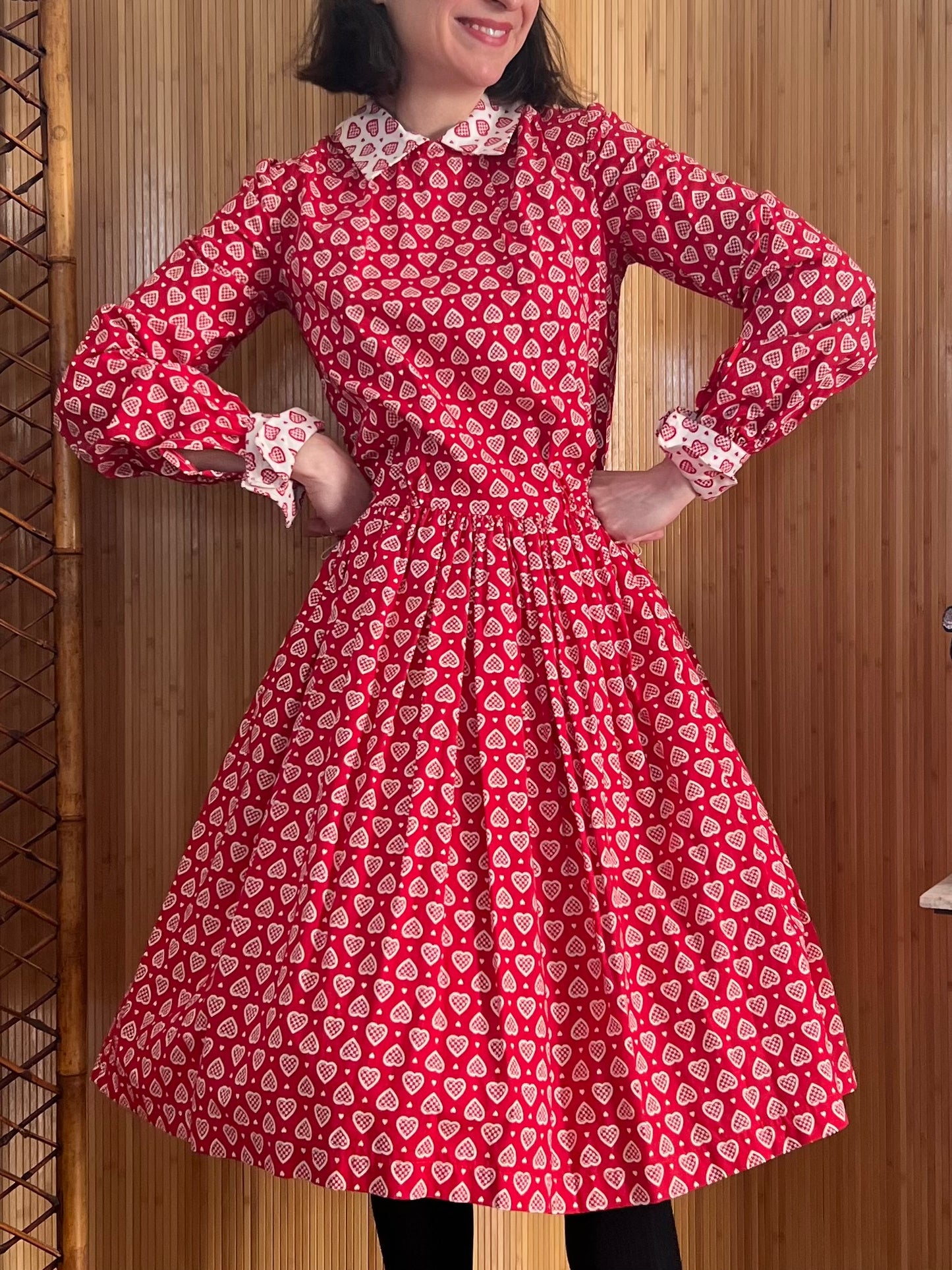 Vintage Cotton Hearts A-Line Dress M