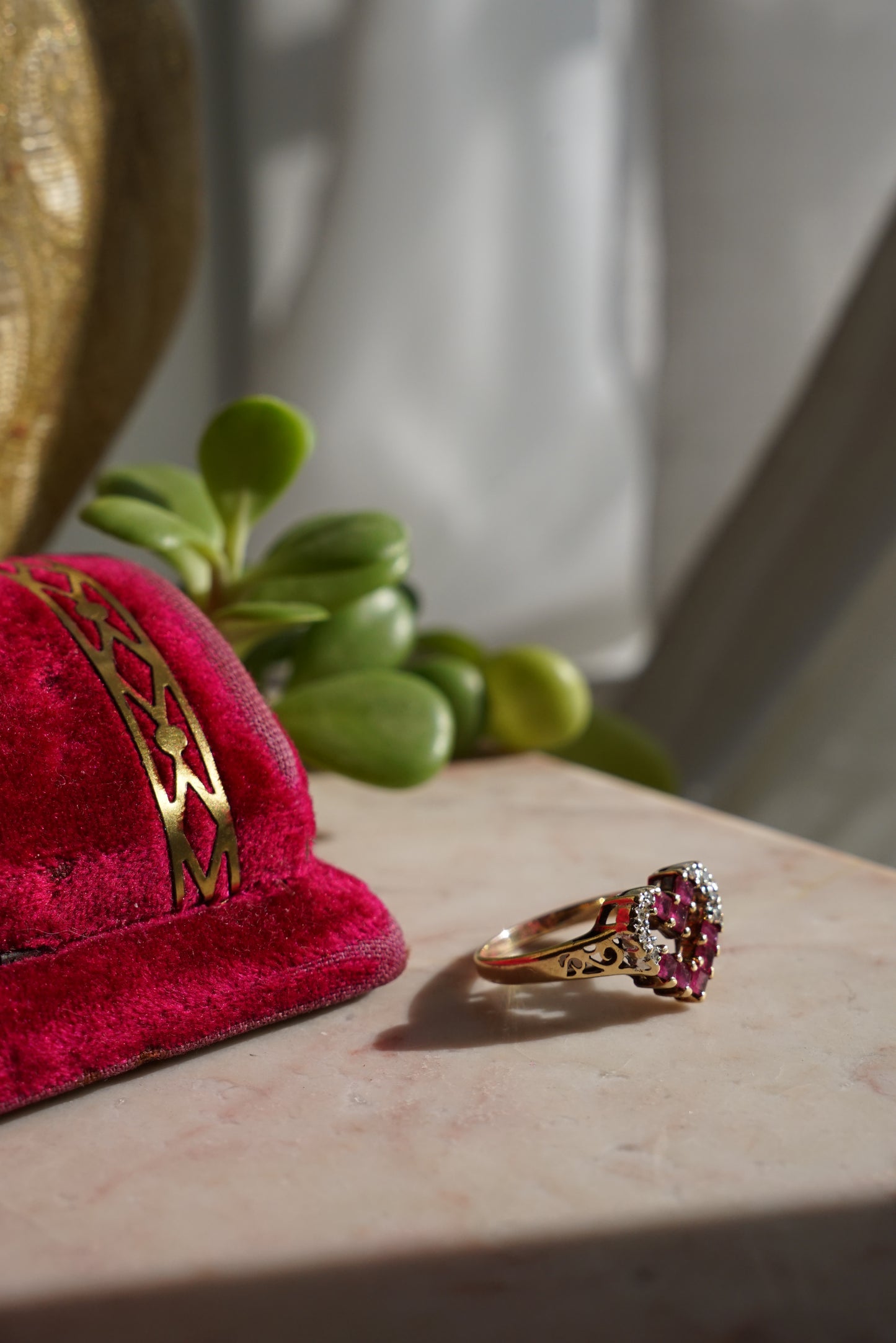 Vtg 14K Ruby and Diamond Open Heart Ring