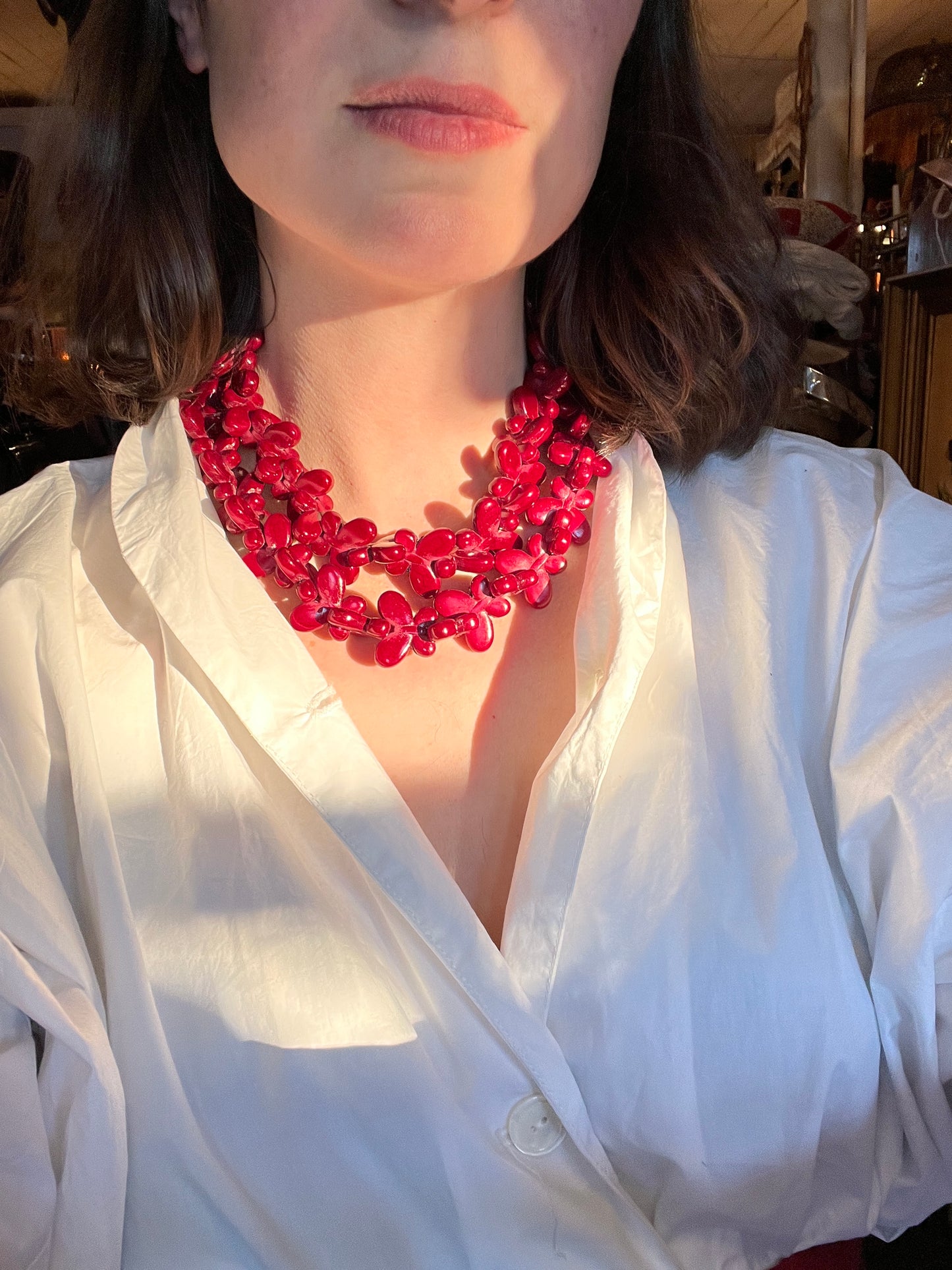 Vintage Howlite Butterfly Beads Double Strand Choker