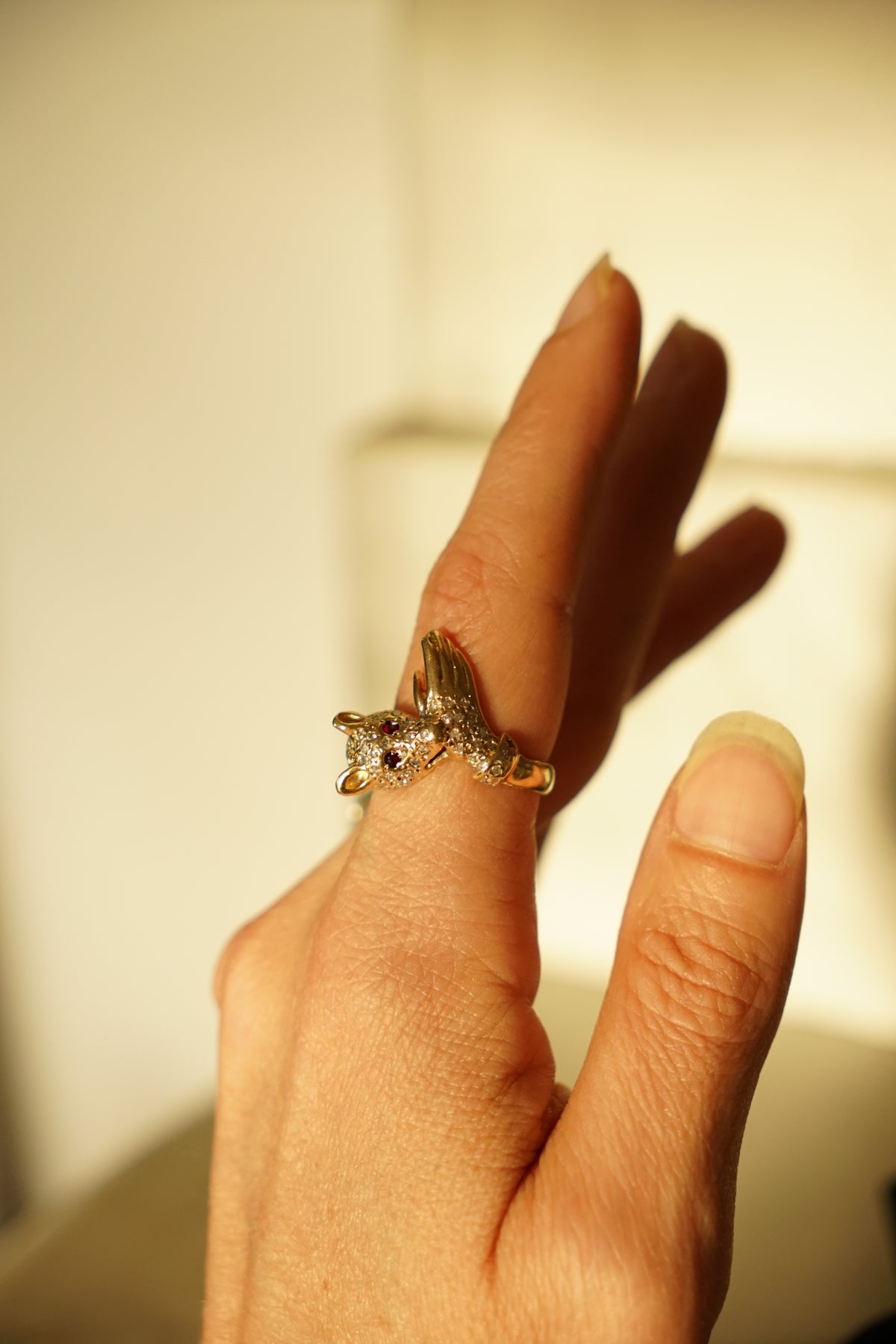 Victorian Revival 14K "Bite" Ring with Pave Diamonds and Rubies