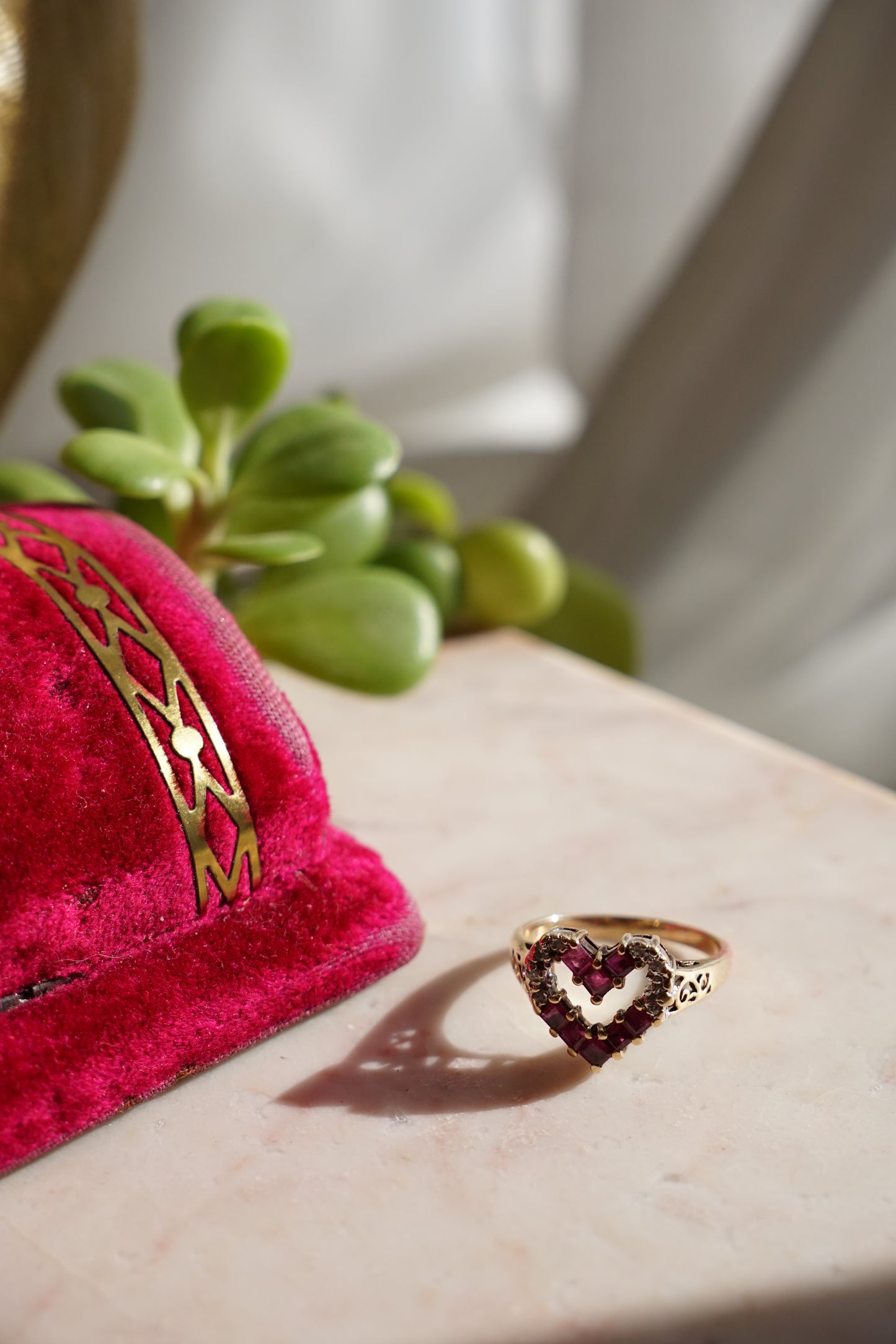Vtg 14K Ruby and Diamond Open Heart Ring