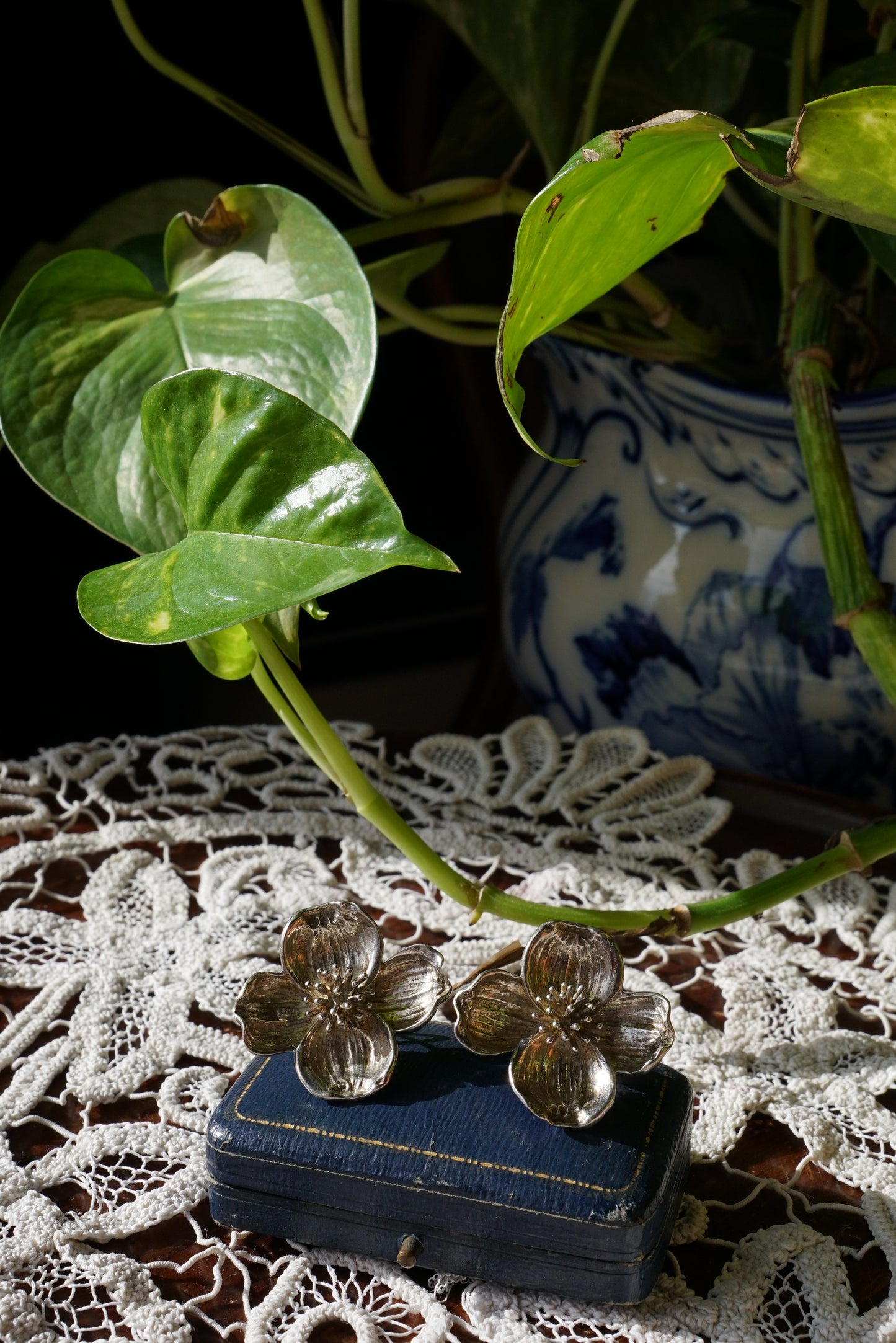 Tiffany and Co Sterling Dogwood Flower Earrings