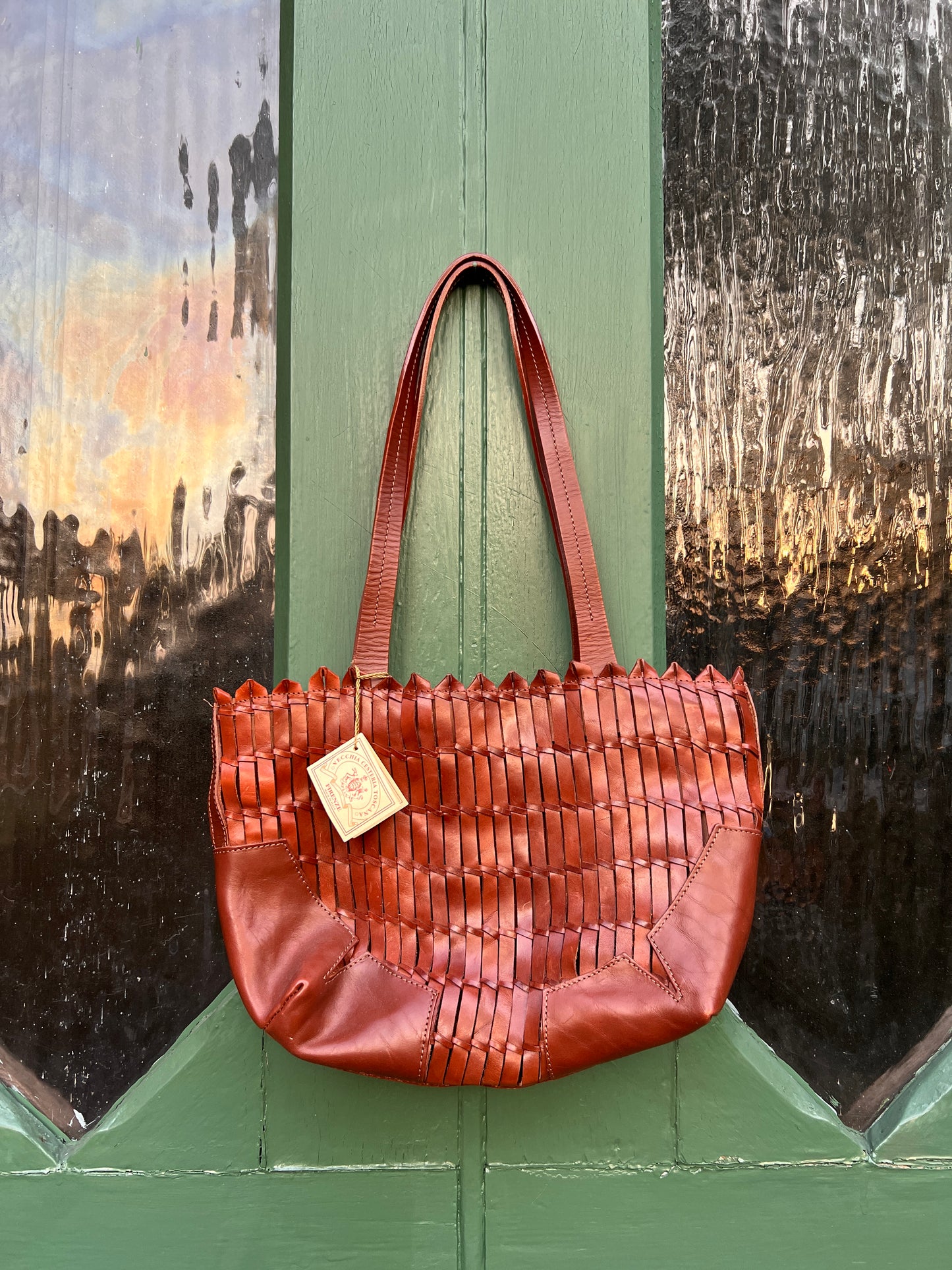 1970s Italian Basket Weave Leather Tote