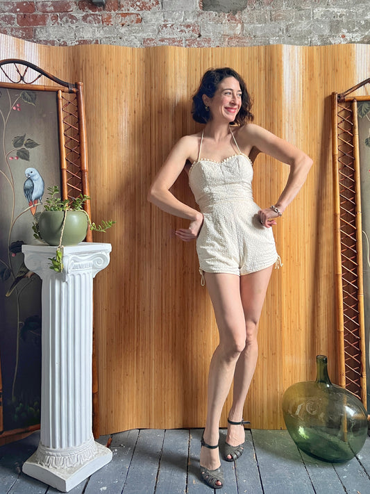 1950s Cotton Eyelet Playsuit S
