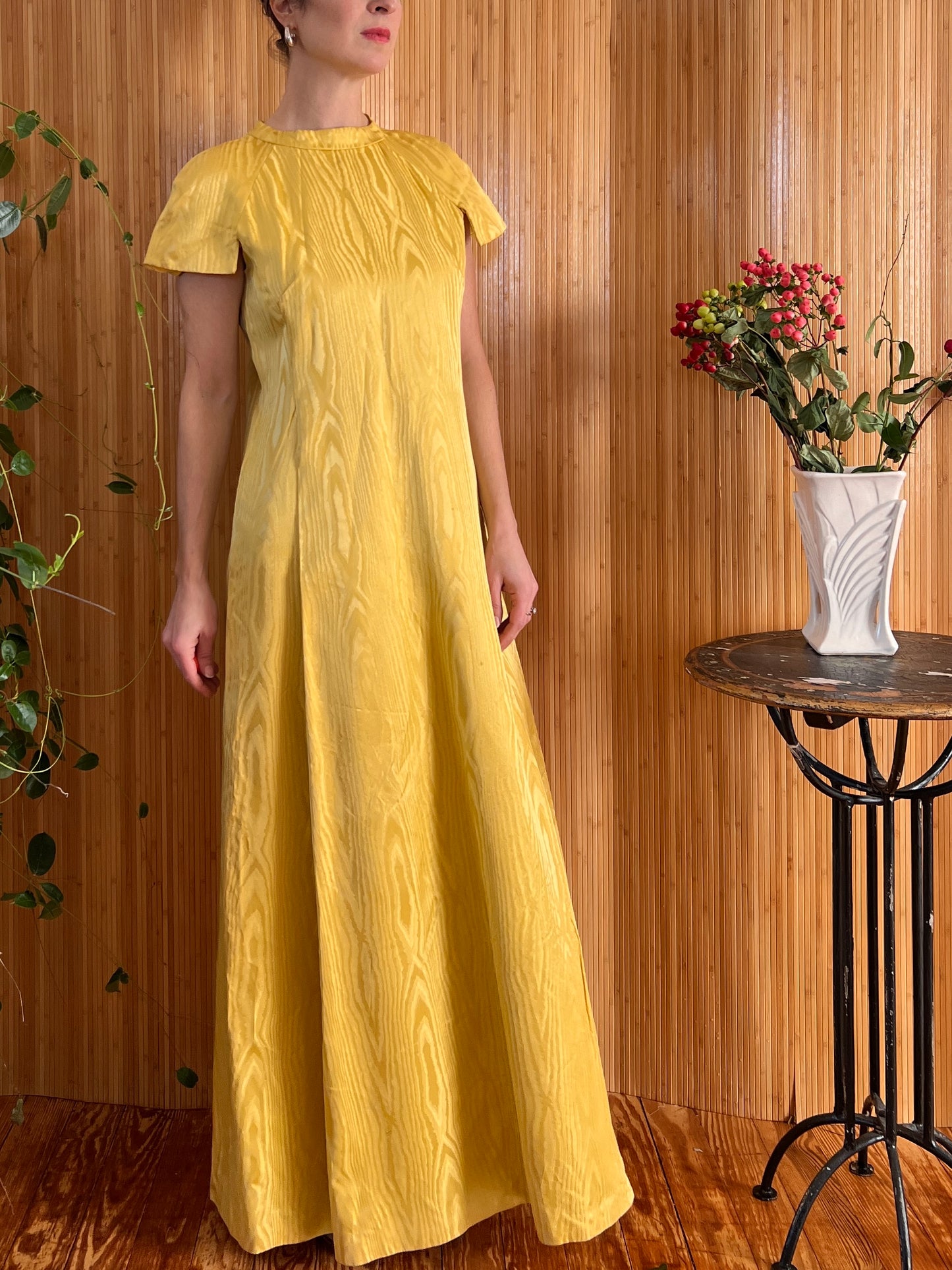 1960 Silk Moire Marigold Column Gown M/L