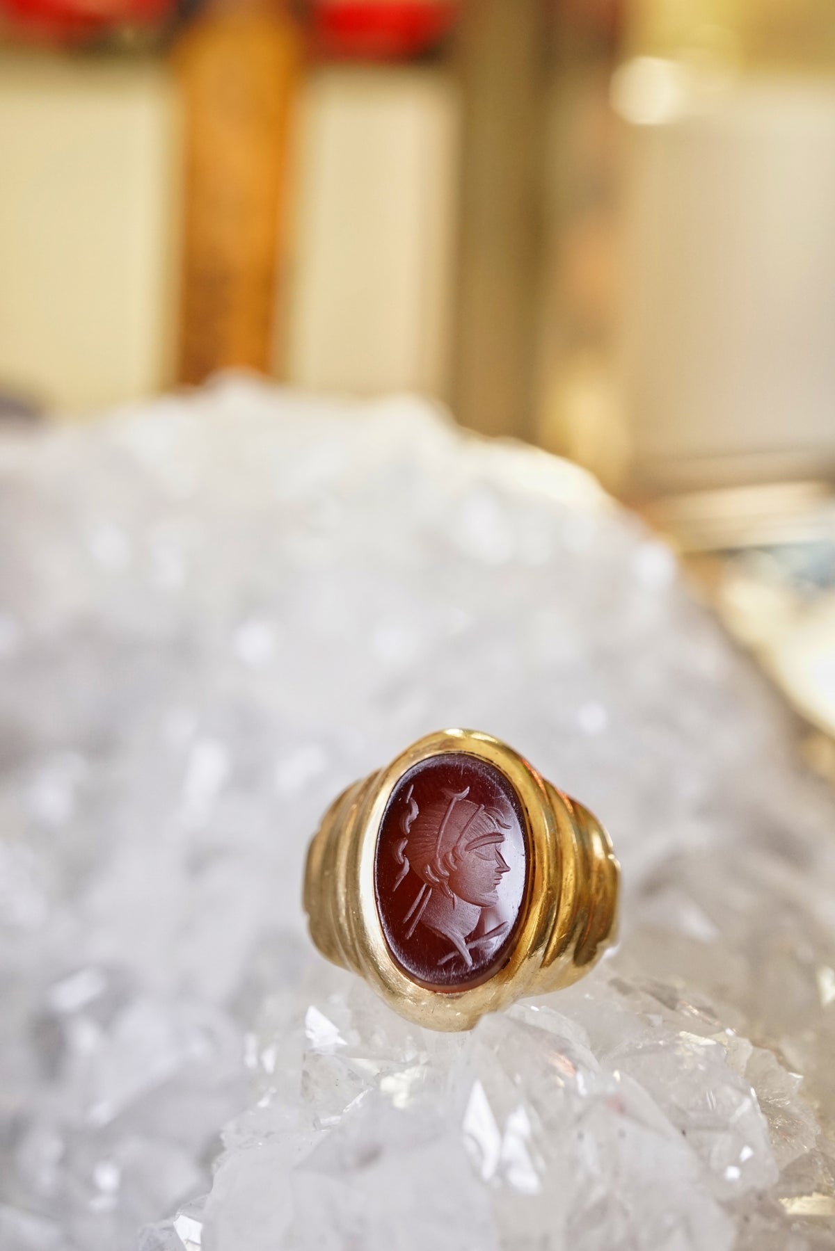 Vintage Carnelian Intaglio 10K Gold Men's Ring
