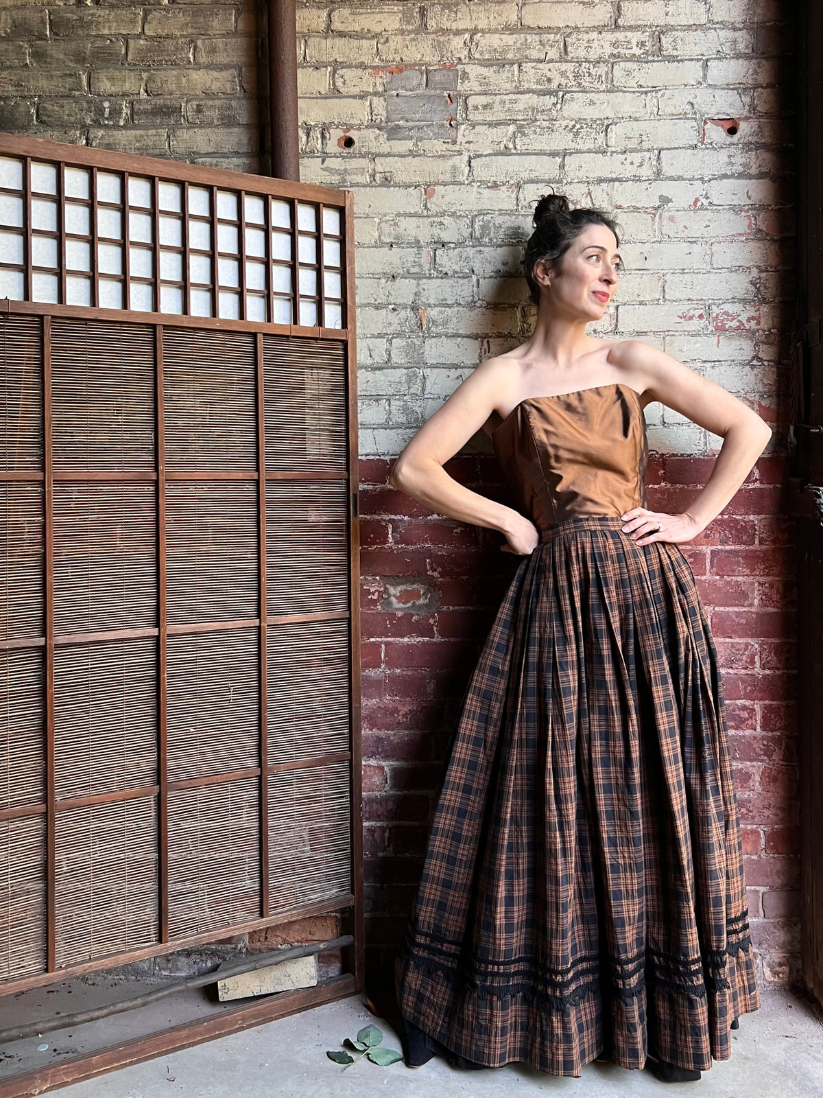 1950s Bergdorf Goodman Demi Couture Silk Muslin Plaid Ballroom Skirt S