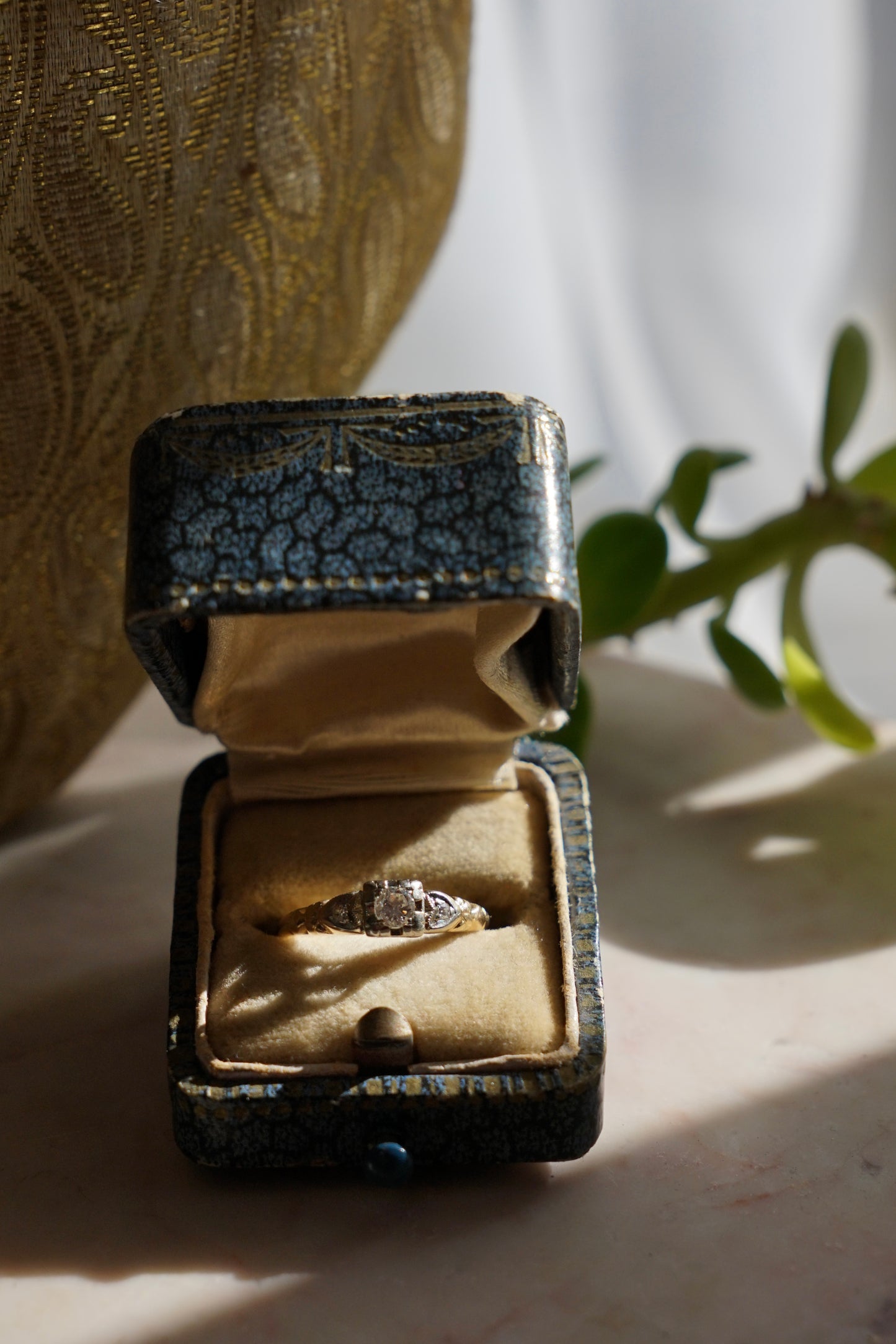 Art Deco Diamond and Hearts Engagement Ring 14K & 18K