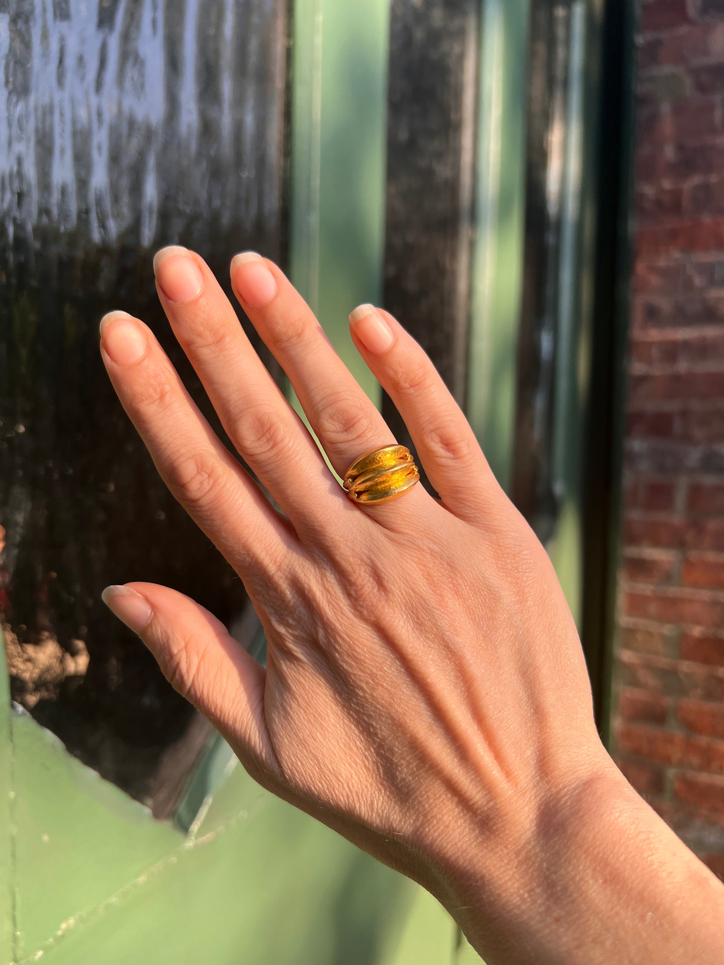 Vtg Lalaounis Hand-Hammered Triple Edge Ring 18K Gold