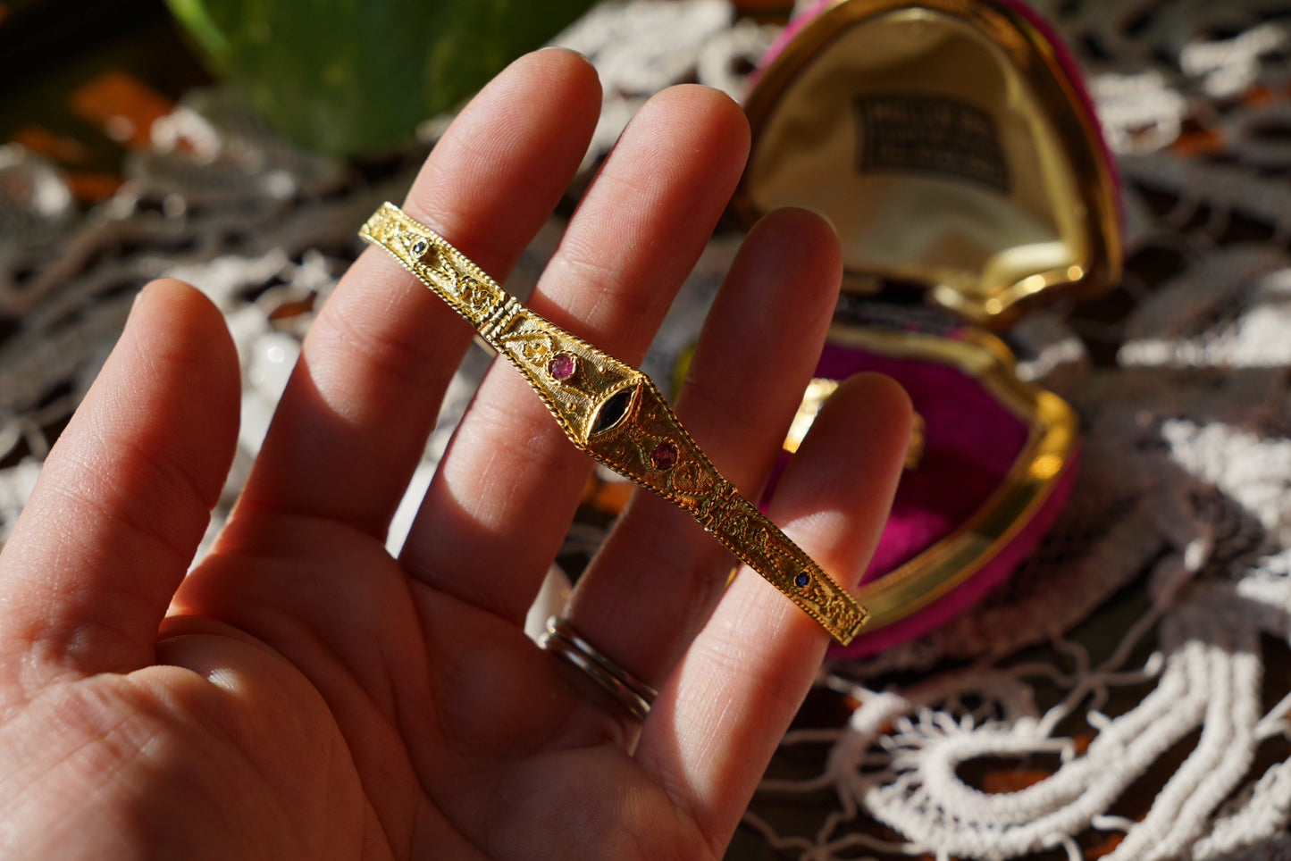 Byzantine Style 14K Gold Bracelet with Rubies and Sapphires