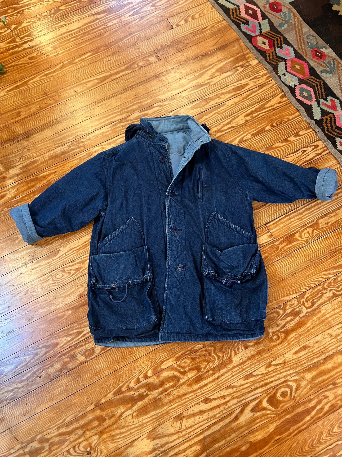 1980s Issey Miyake Indigo Denim Padded Reversible Coat