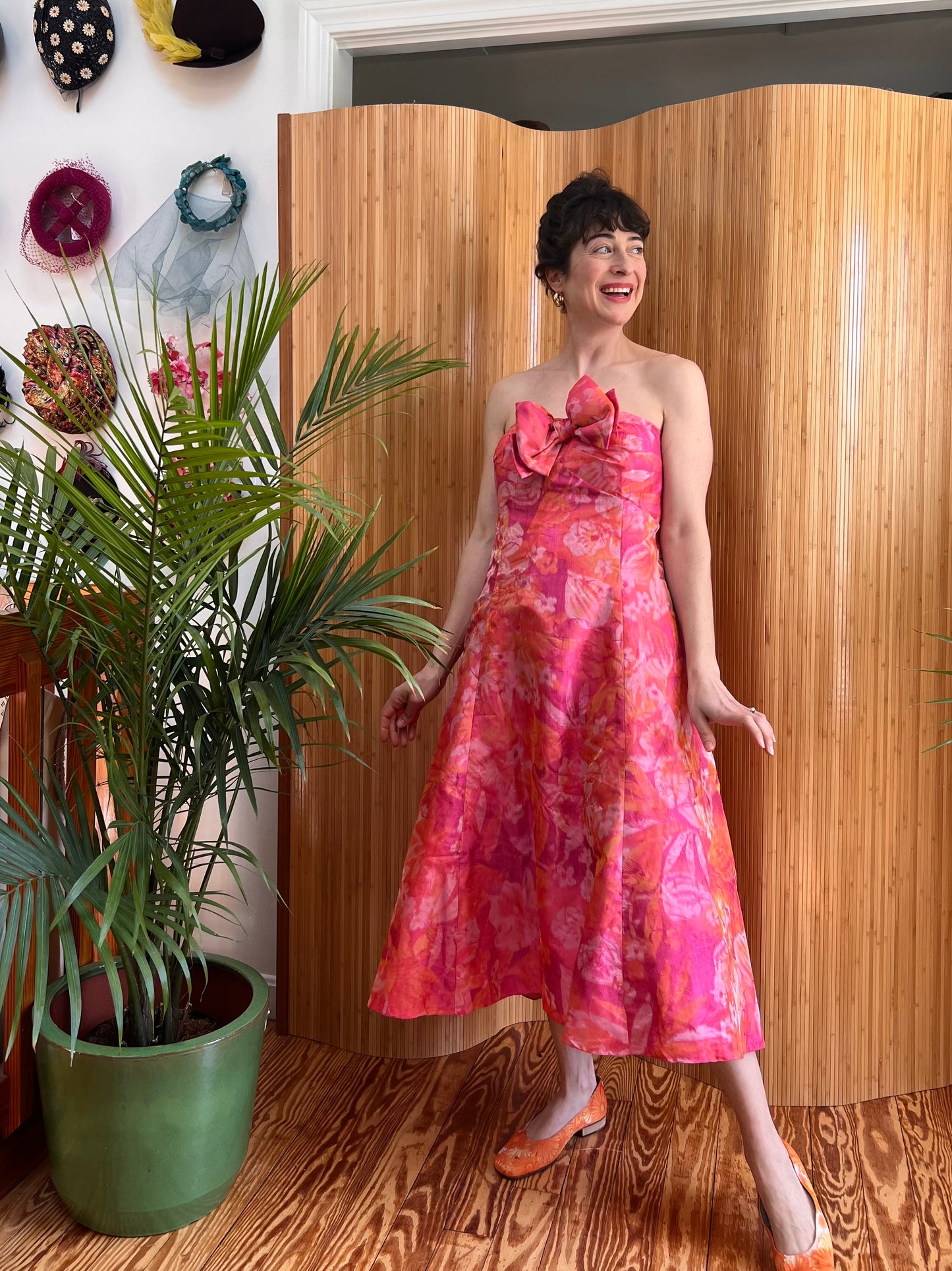 1980s Silk Chiffon Strapless Party Frock L