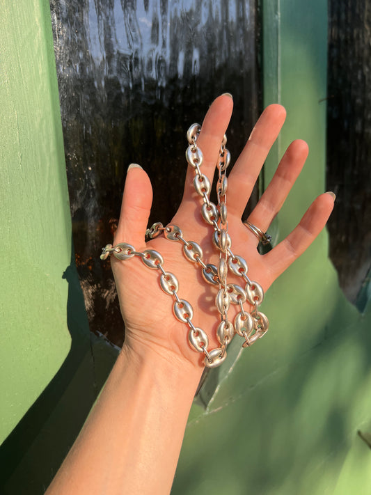 Vintage Puffed Mariner Chain Sterling Necklace