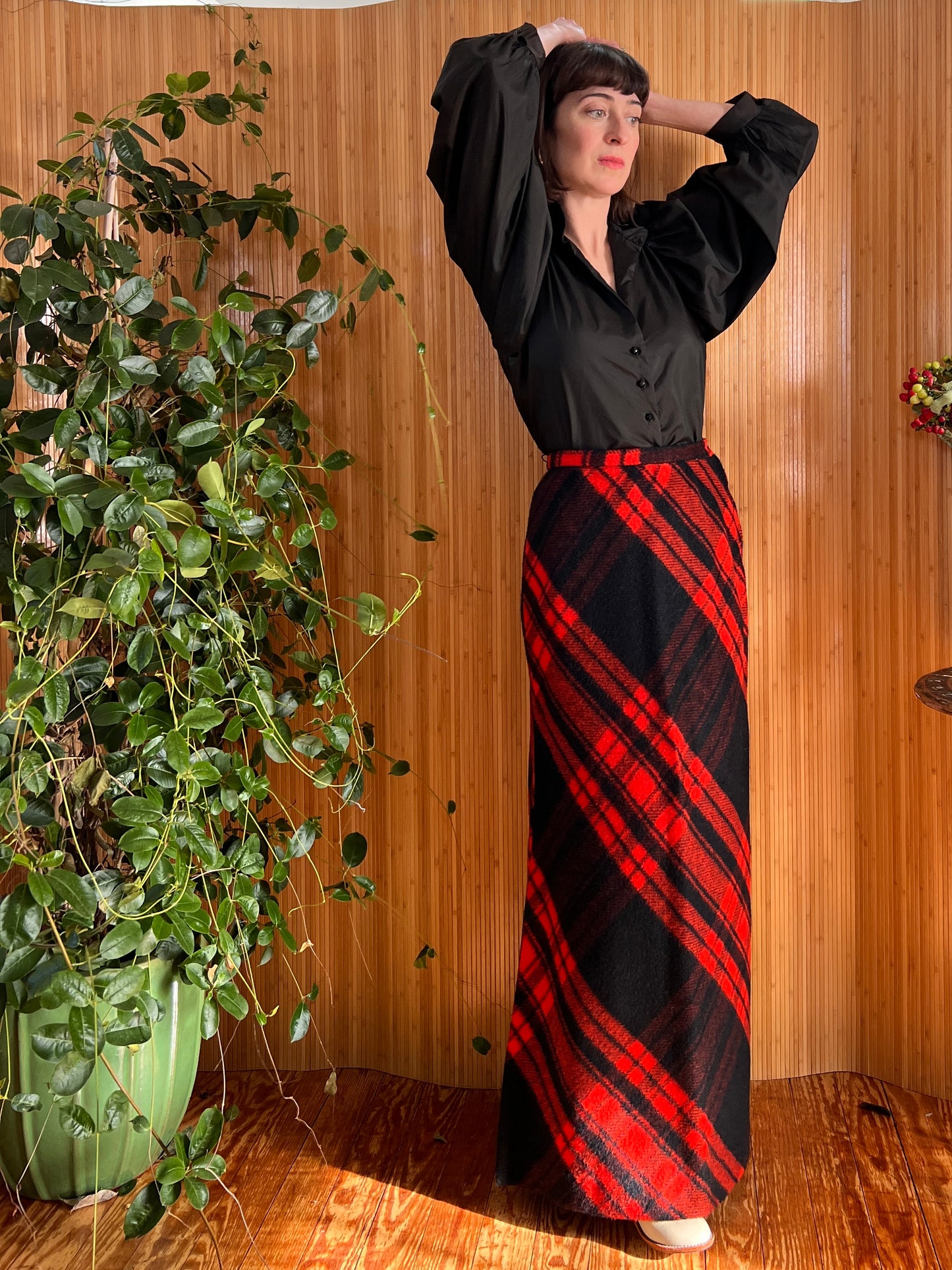 70s Plaid Wool Maxi Skirt XS/S