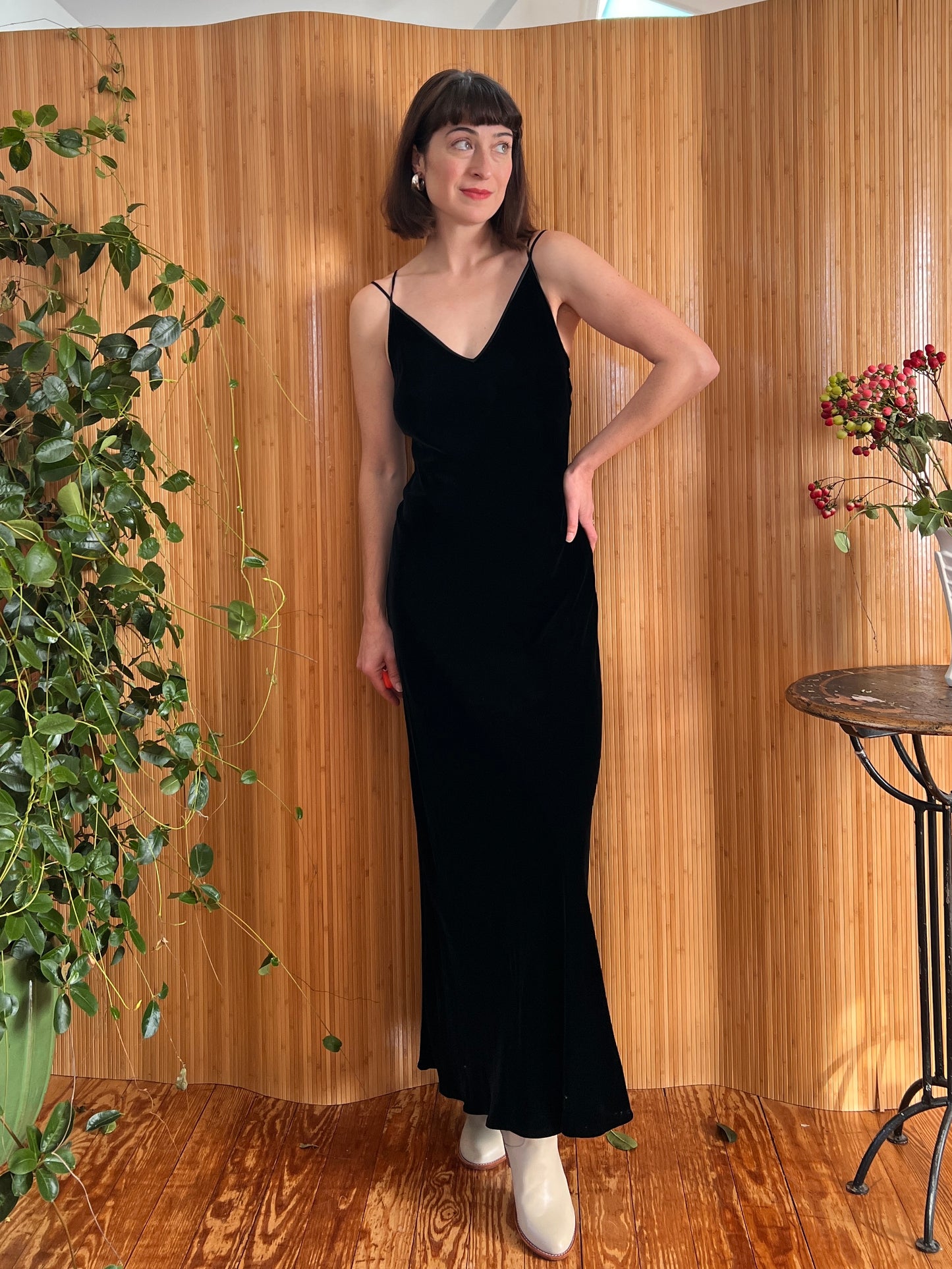 90s Bias Cut Silk Velvet Gown by Melinda Eng S/M Petite