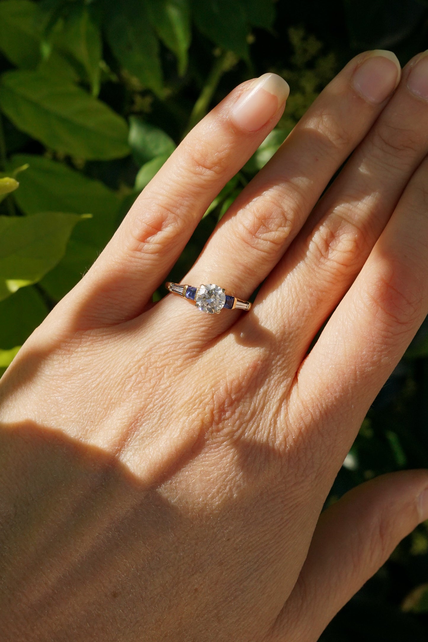 Vintage Brilliant-Cut Diamond and Sapphire Engagement Ring