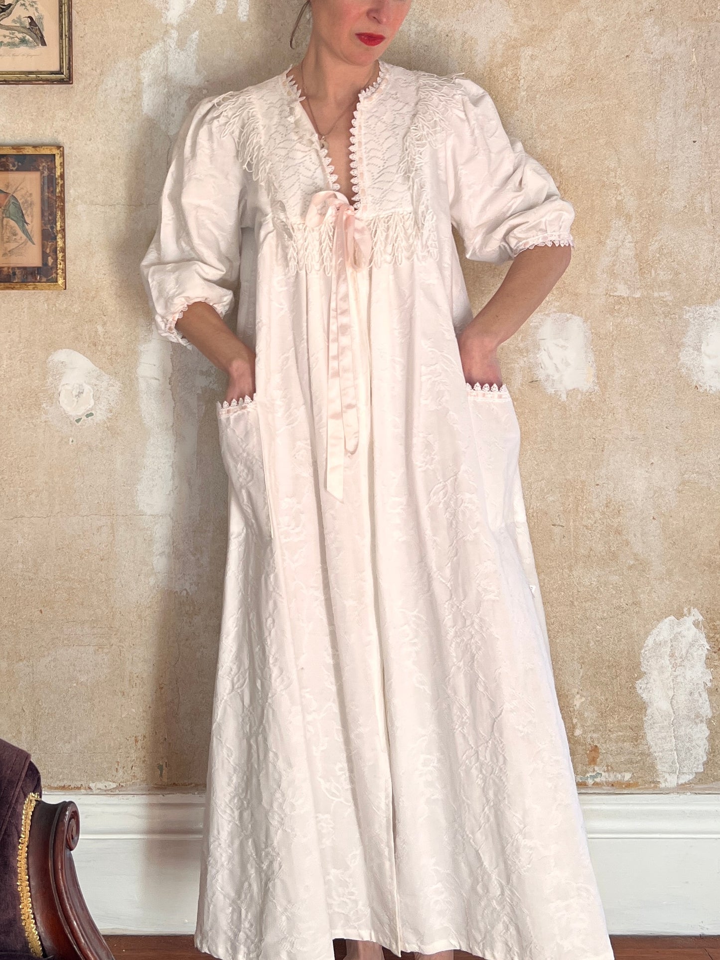 1970s Victorian-Style Cotton Dressing Gown M