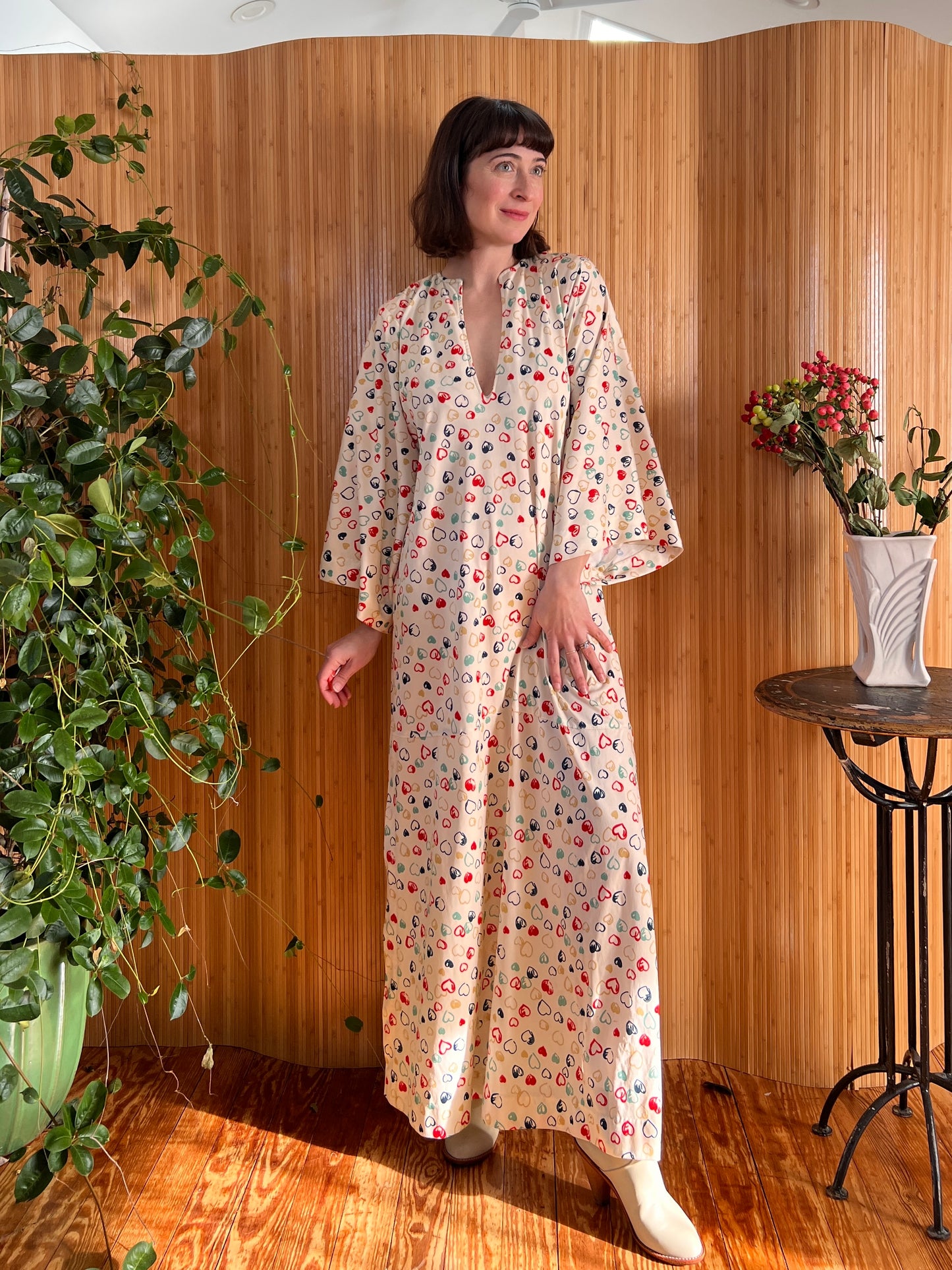 1970s Halston IV Hearts Caftan M