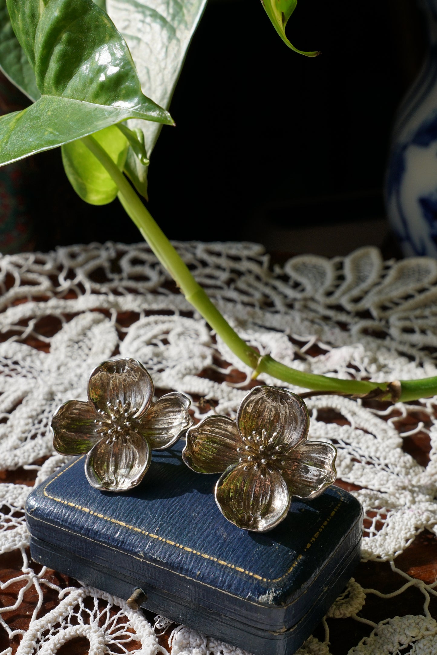 Tiffany and Co Sterling Dogwood Flower Earrings