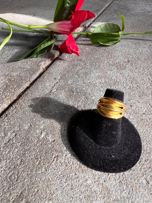 Vtg Lalaounis Hand-Hammered Triple Edge Ring 18K Gold