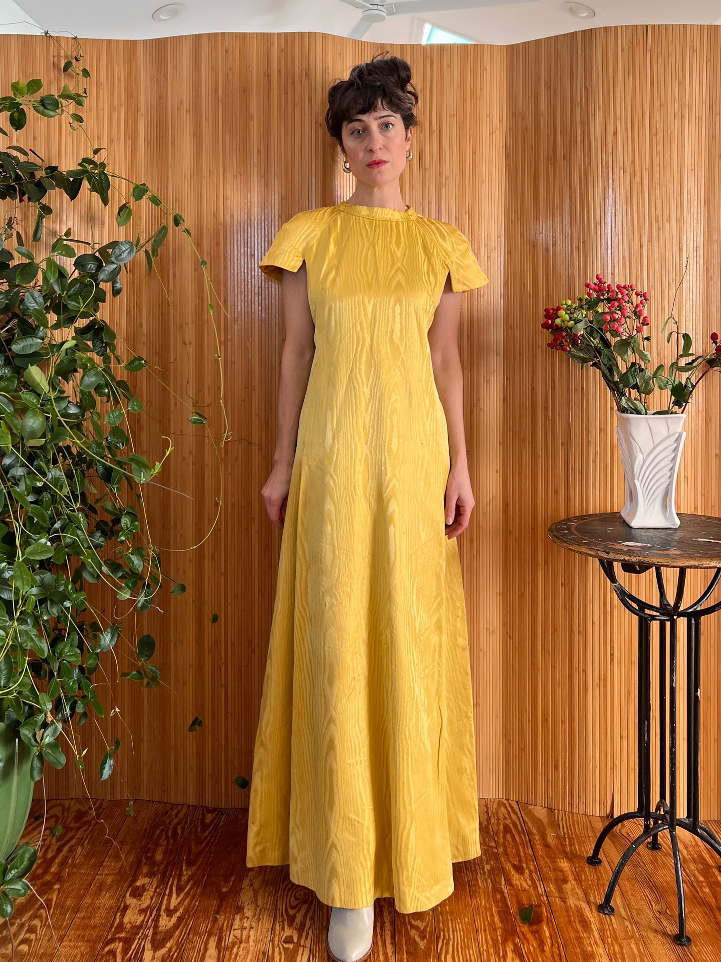 1960 Silk Moire Marigold Column Gown M/L