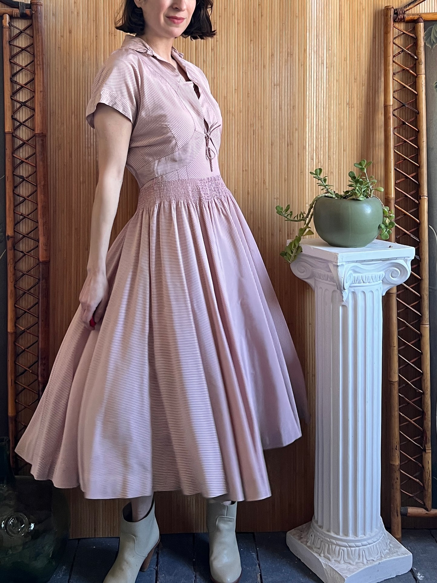 1940s Pink Two-Piece Rayon Crepe Dress and Jacket S