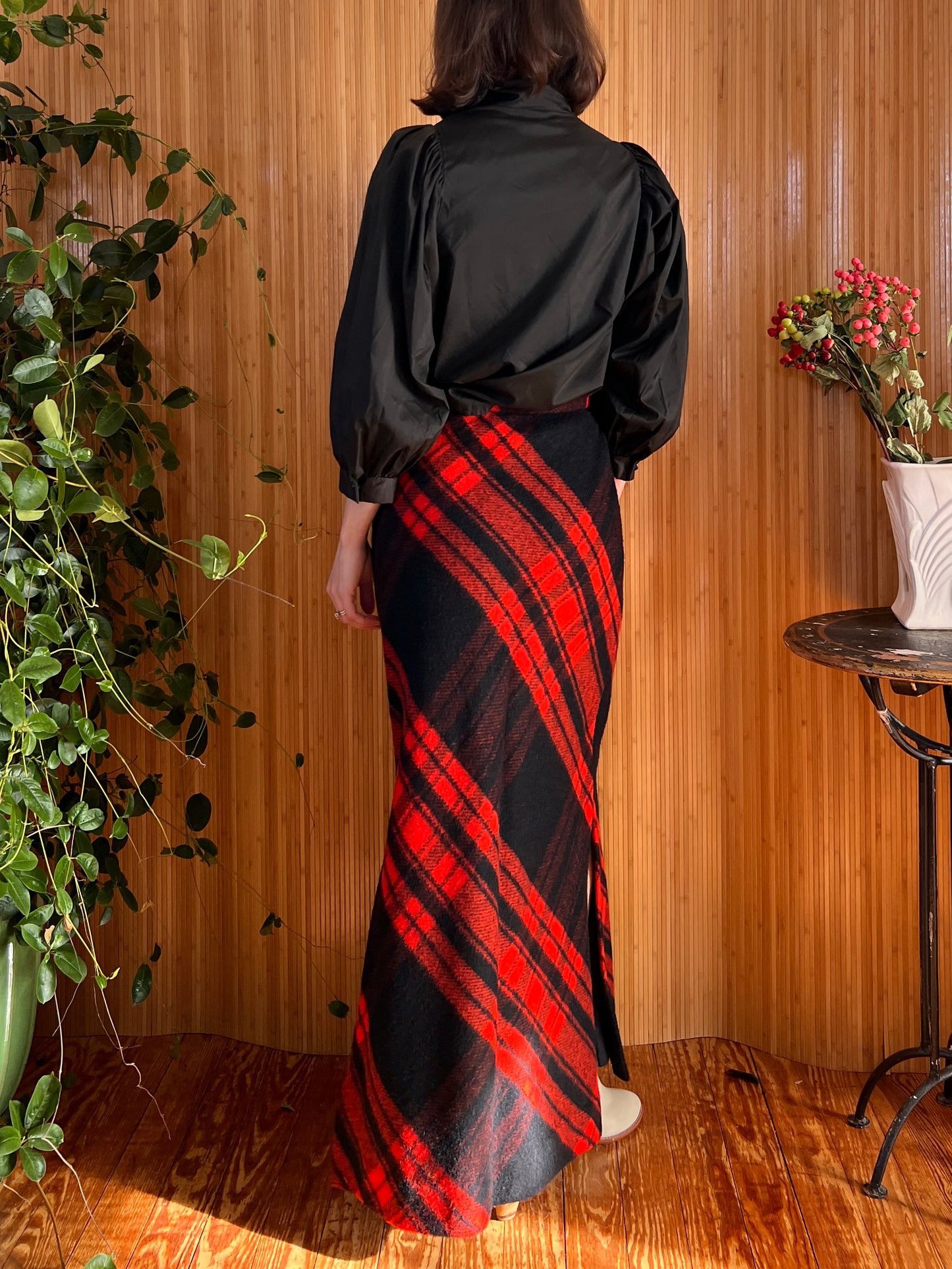 70s Plaid Wool Maxi Skirt XS/S