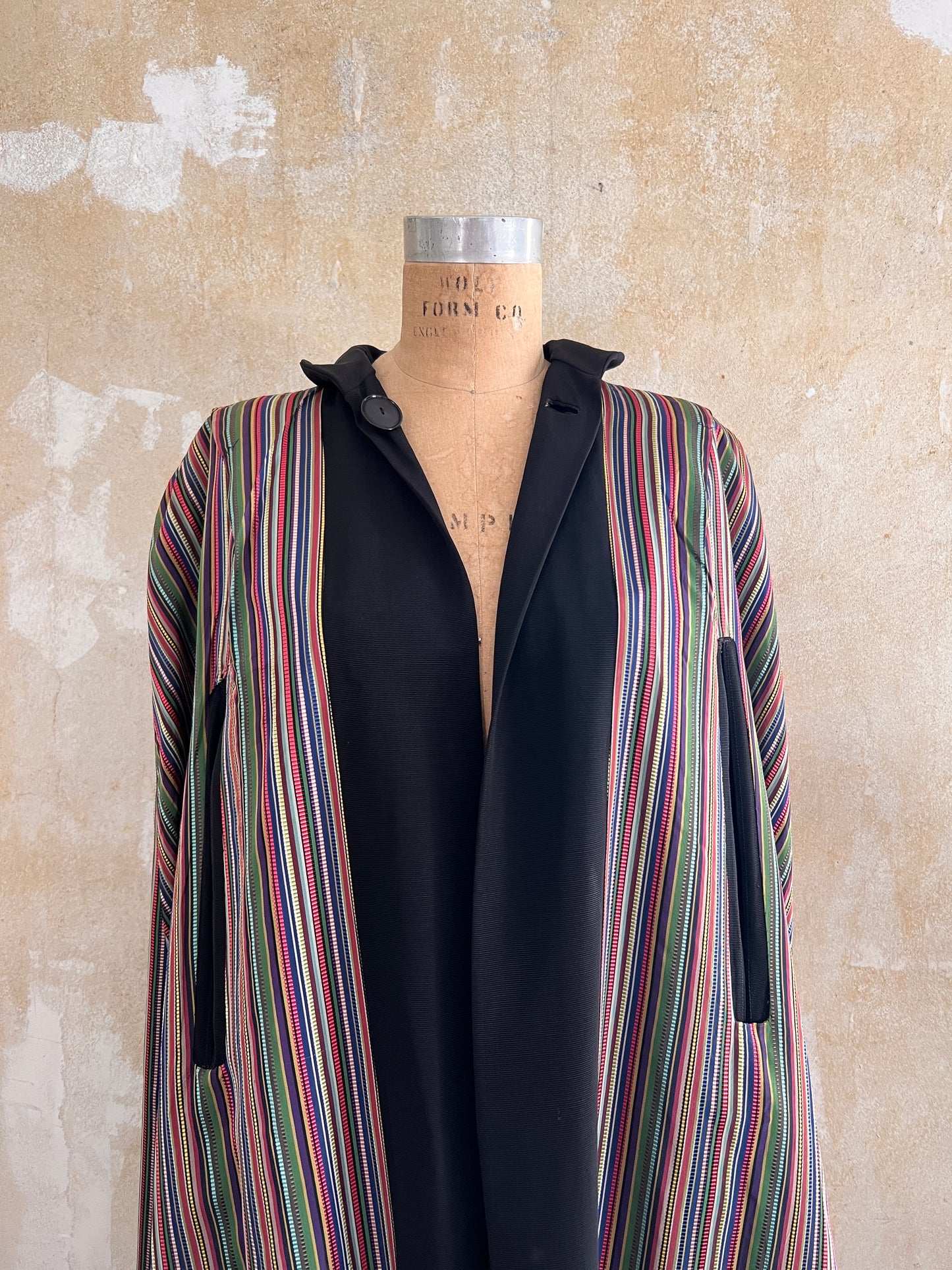 1940s Silk Taffeta Rainbow Stripe Reversible Cloak