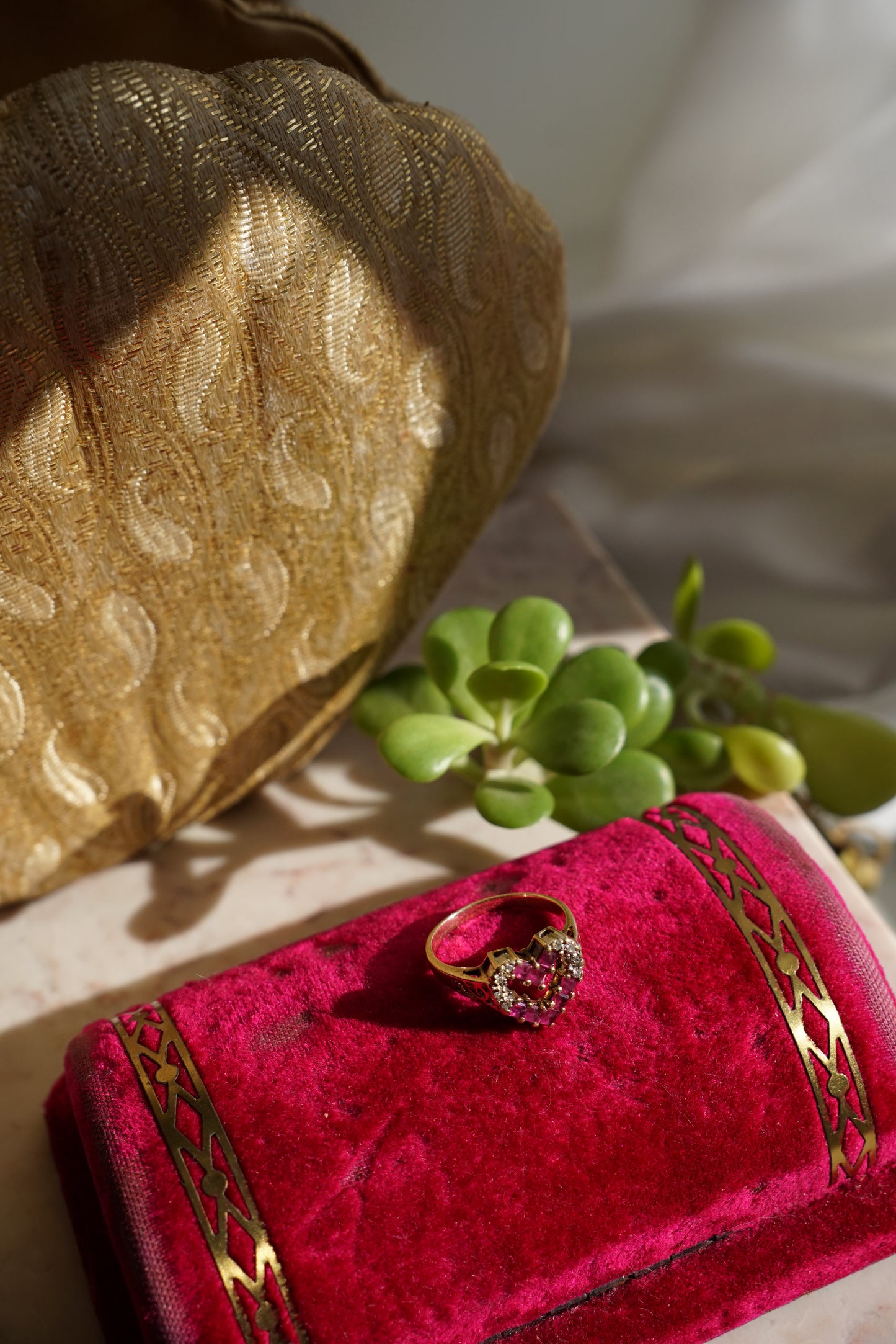 Vtg 14K Ruby and Diamond Open Heart Ring