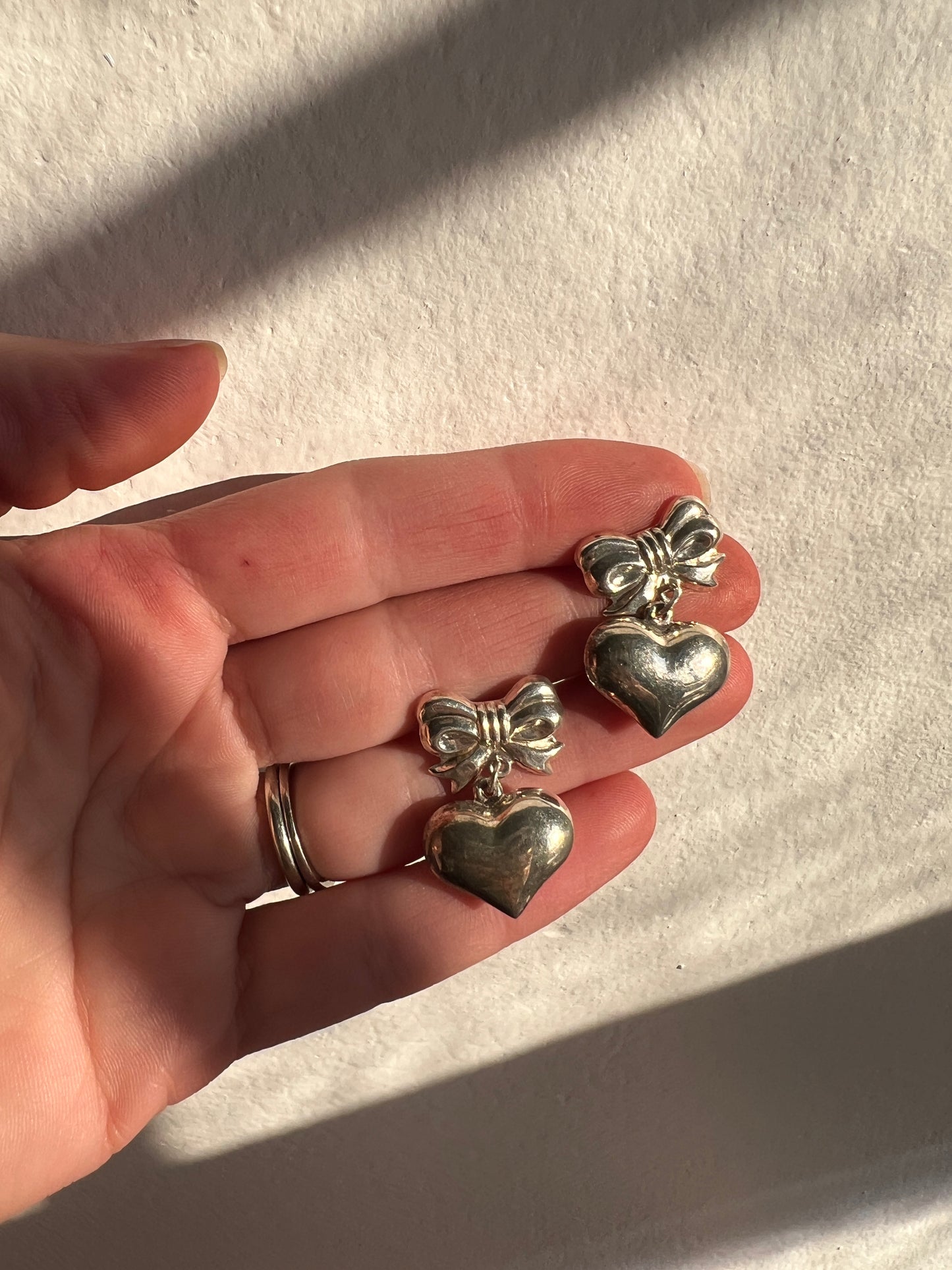 Vintage Puffy Hearts n' Bows Sterling Earrings