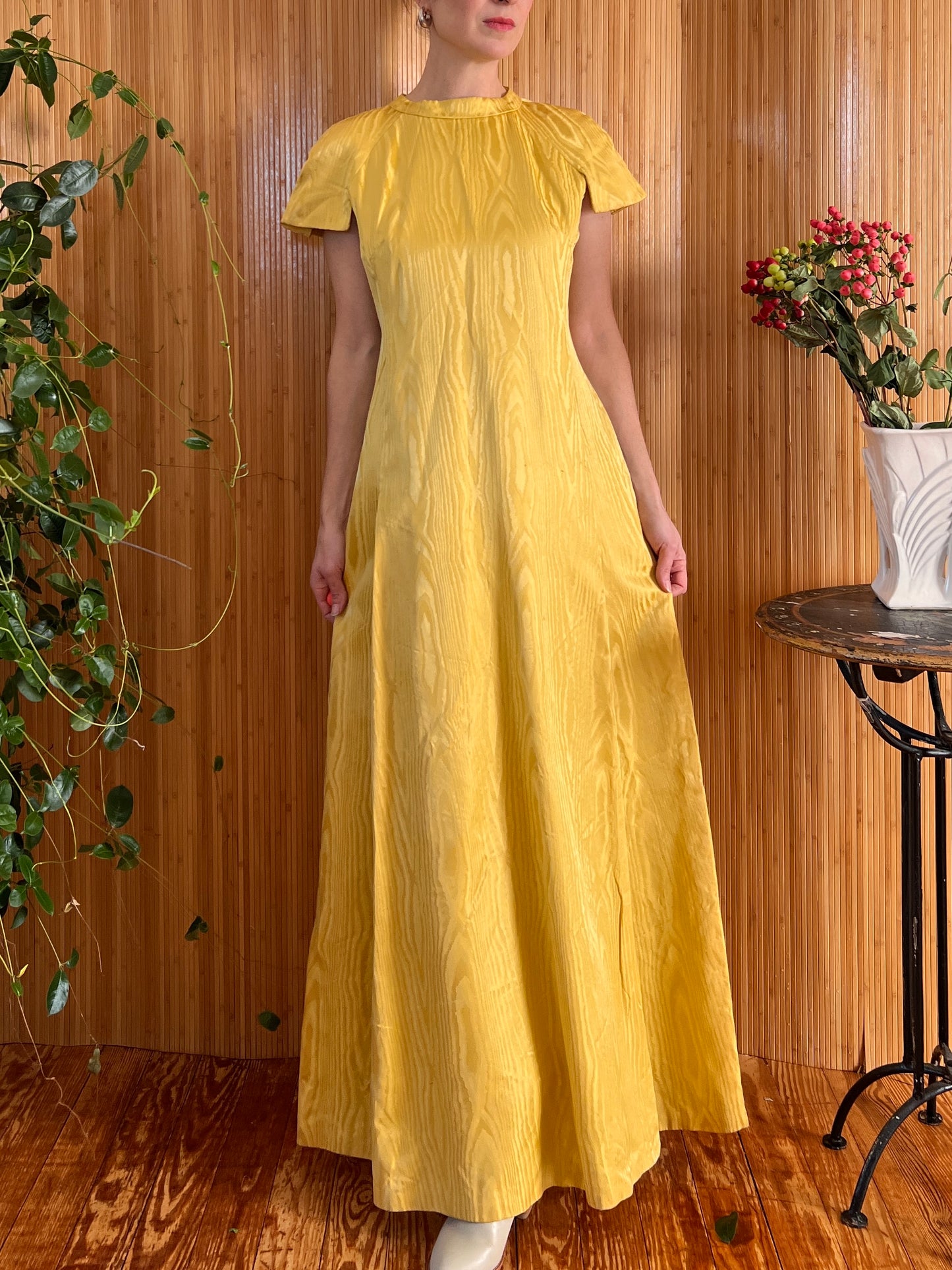 1960 Silk Moire Marigold Column Gown M/L