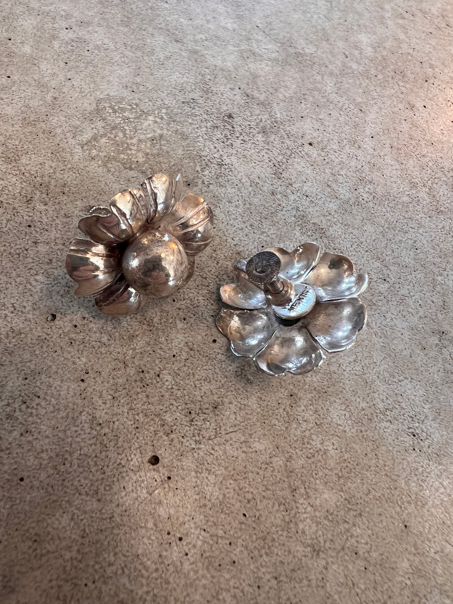 Taxco Sterling Flower Link Bracelet & Earrings