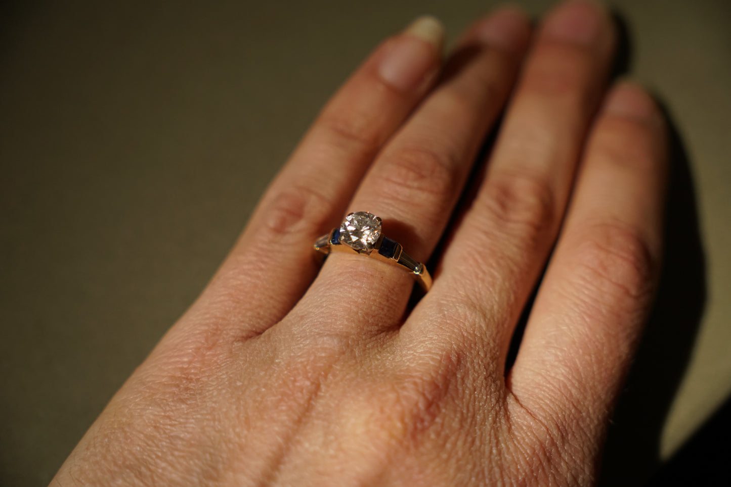 Vintage Brilliant-Cut Diamond and Sapphire Engagement Ring