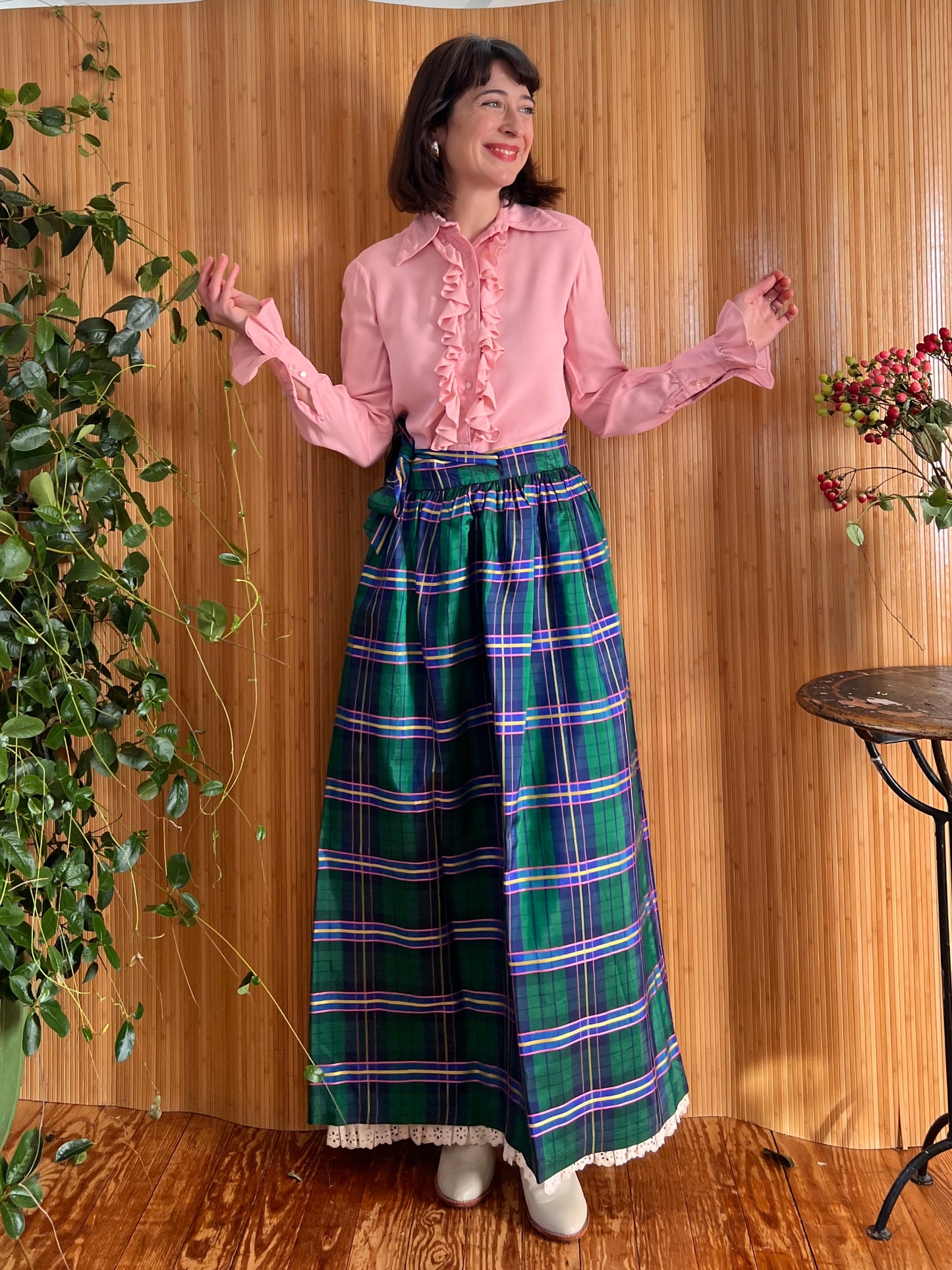 1970s Ellen Tracy Silk Taffeta Wrap Skirt S/M