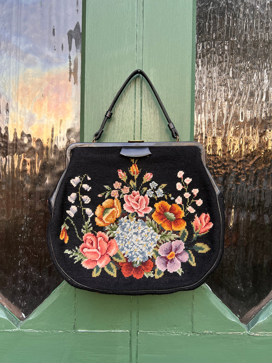 1950s Oversized Tapestry Floral Handbag