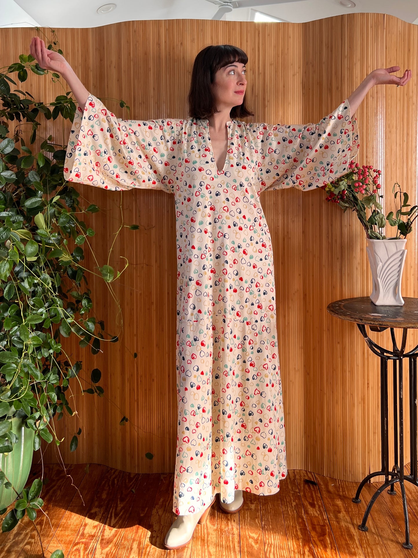 1970s Halston IV Hearts Caftan M