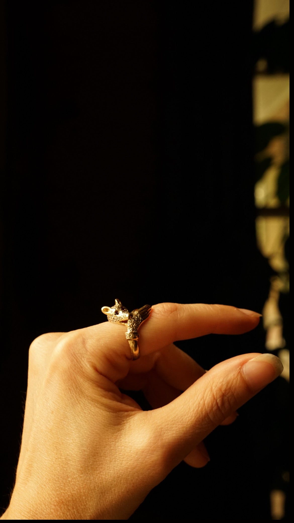 Victorian Revival 14K "Bite" Ring with Pave Diamonds and Rubies