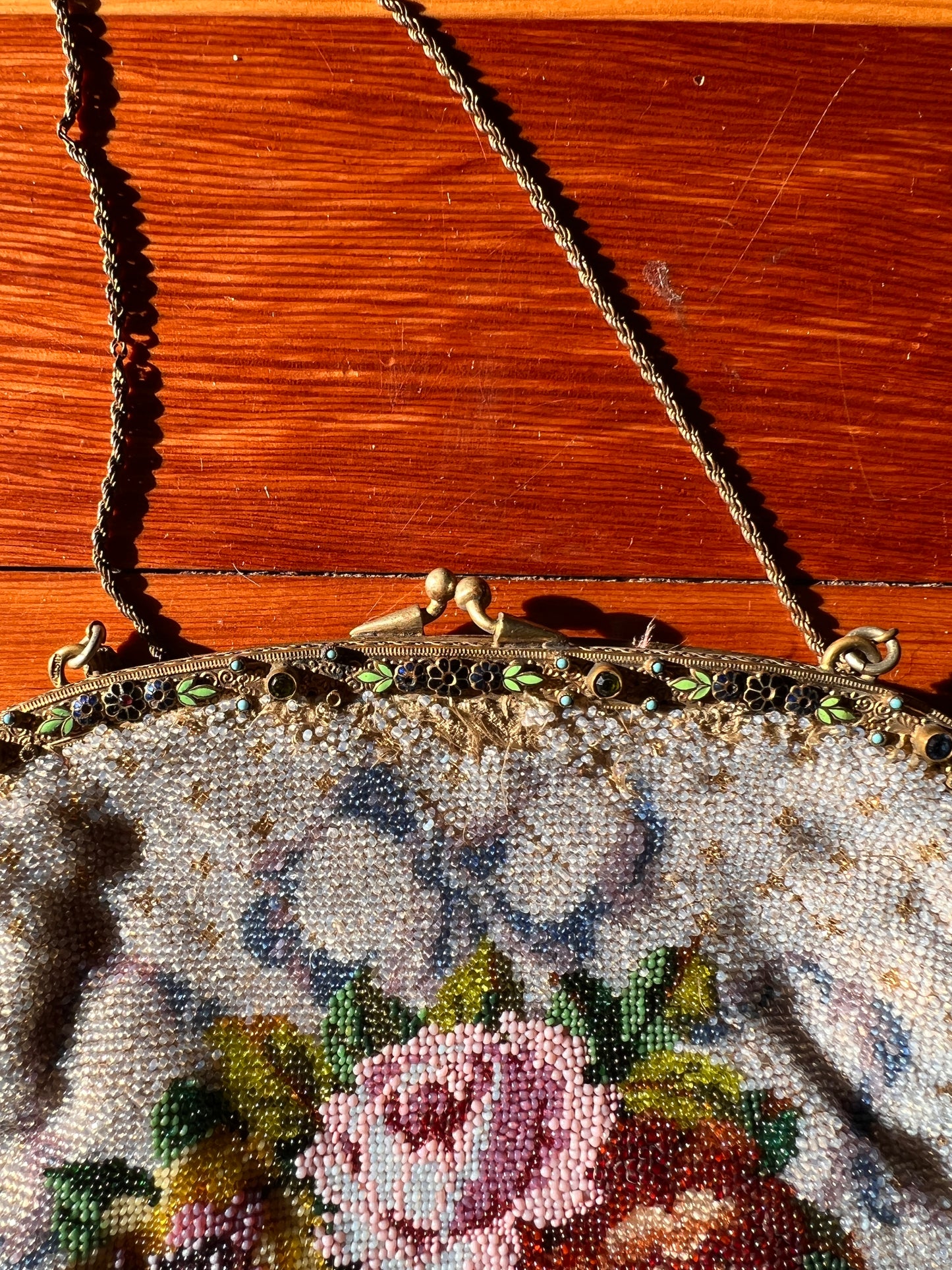 Victorian Floral Micro Beaded Fringe Purse