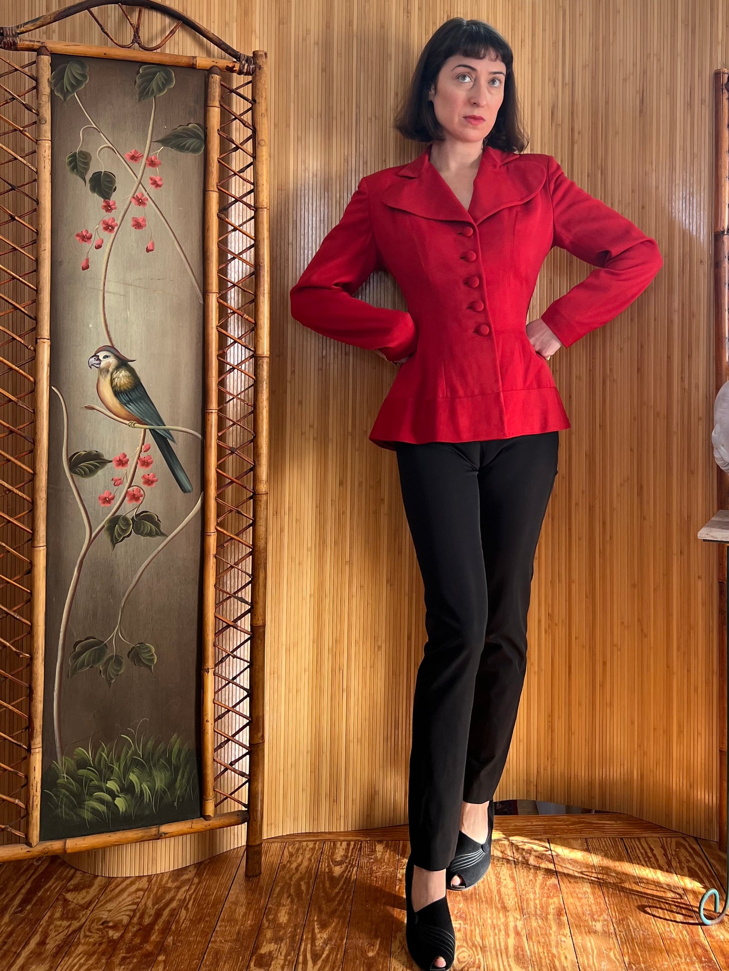 1940s Cherry Gabardine Blazer S