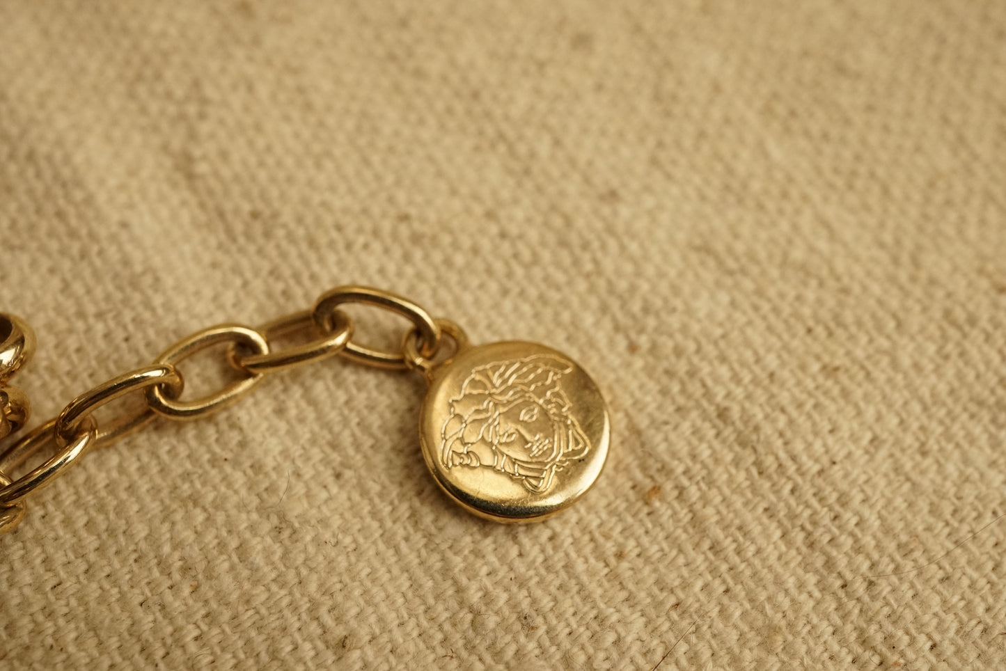1990s Versace La Medusa Greca Gold and Crystal Necklace