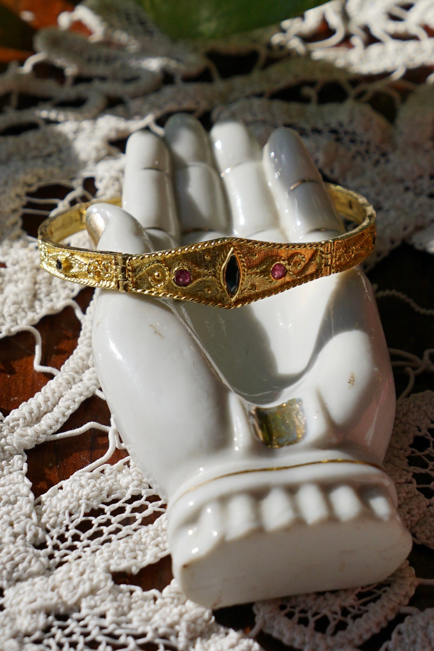 Byzantine Style 14K Gold Bracelet with Rubies and Sapphires