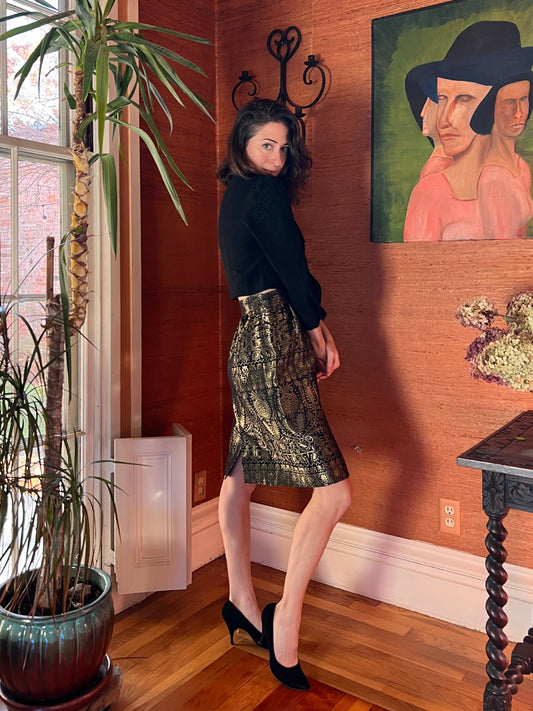 1980s Christian Lacroix Metallic Brocade Pencil Skirt S