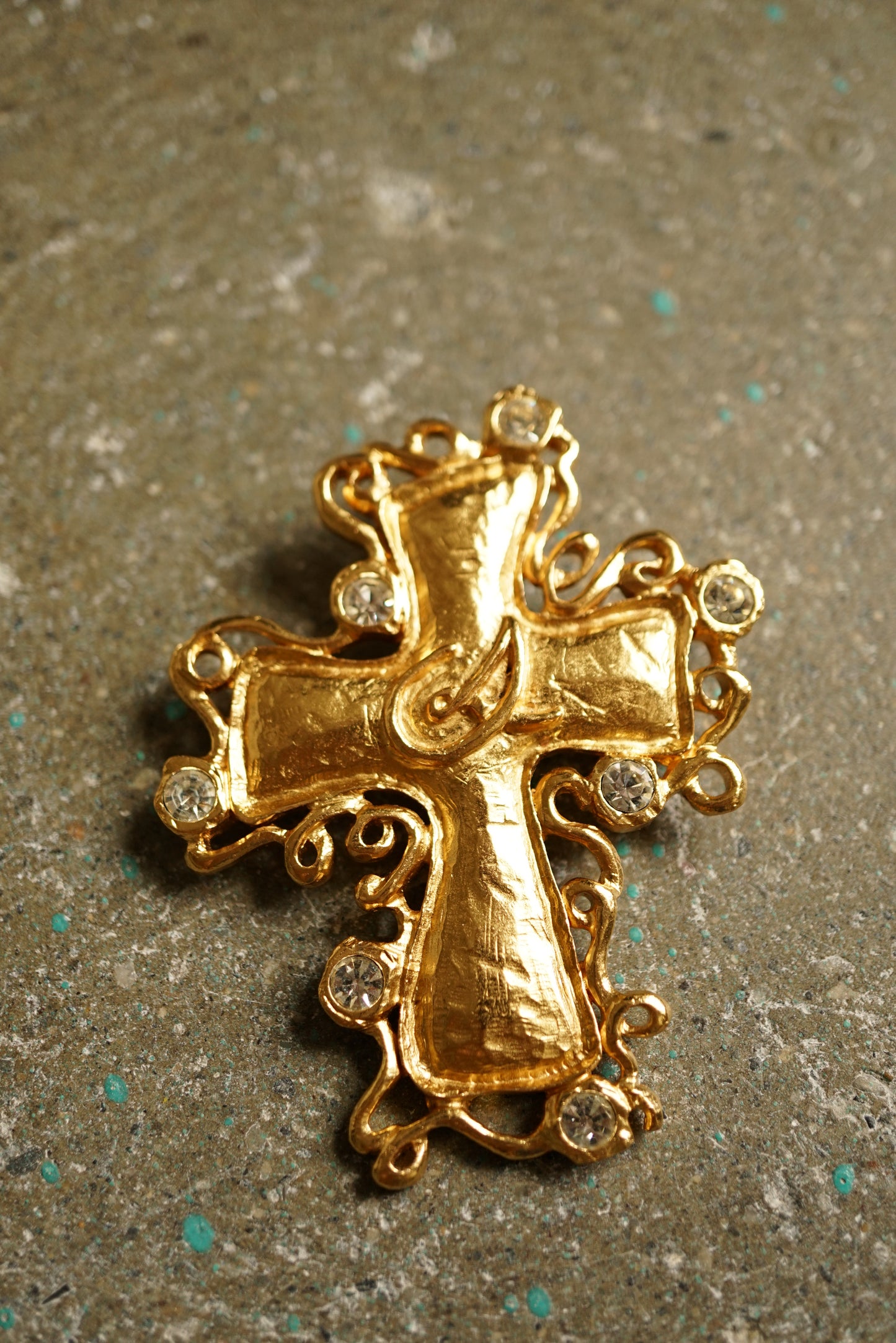 1990s Christian Lacroix Bijoux Large Gold Cross Brooch