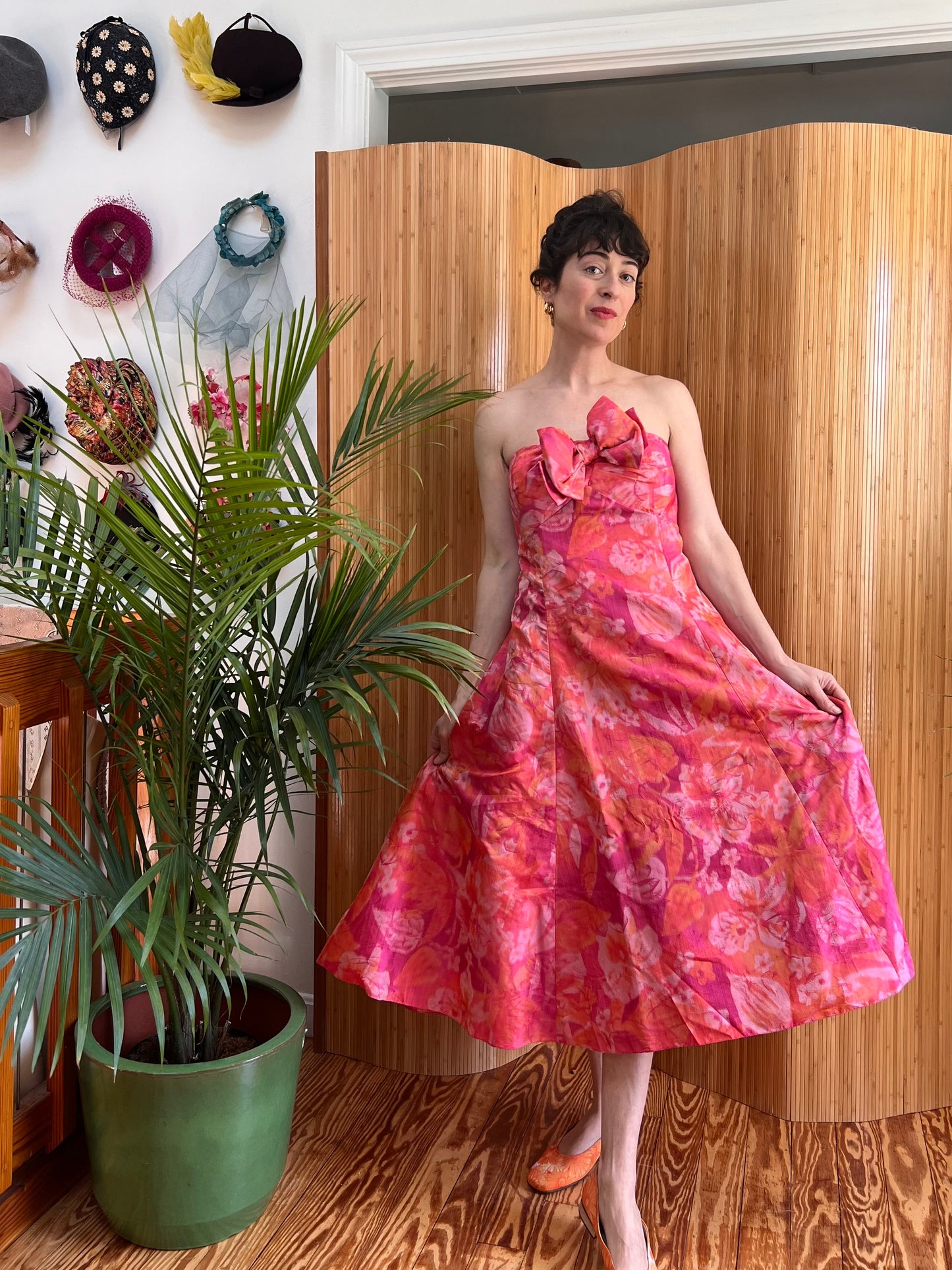 1980s Silk Chiffon Strapless Party Frock L