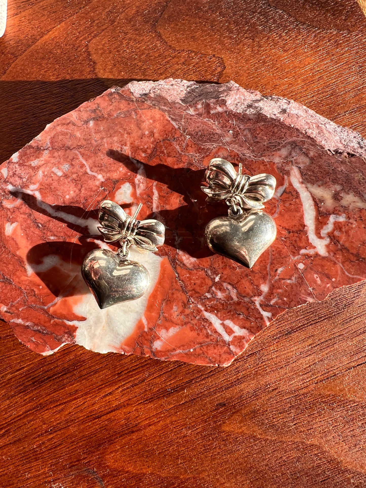 Vintage Puffy Hearts n' Bows Sterling Earrings