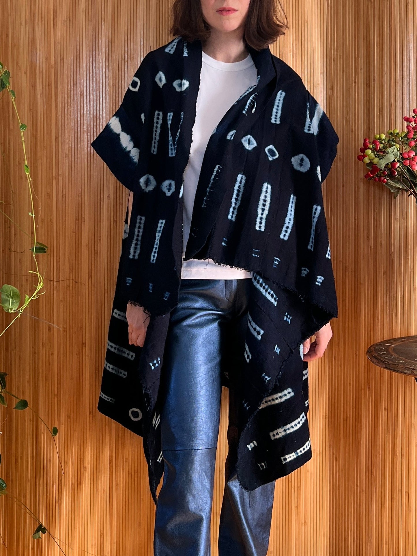 Hand Dyed Indigo Mud Cloth Wrap/Vest OS