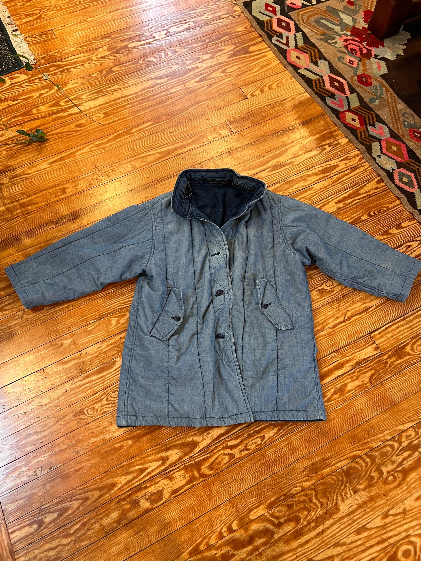 1980s Issey Miyake Indigo Denim Padded Reversible Coat