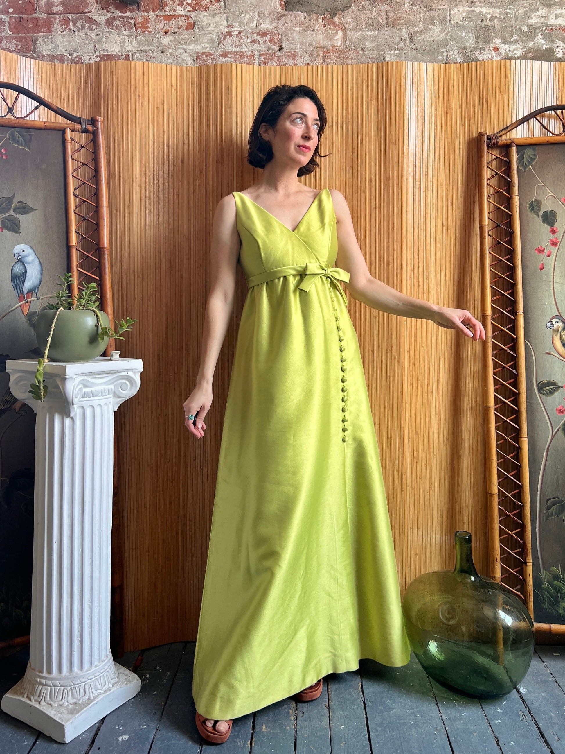 1960s Malcolm Starr Key Lime Columm Dress S 1960s Malcolm Starr Key Lime Columm Dress S