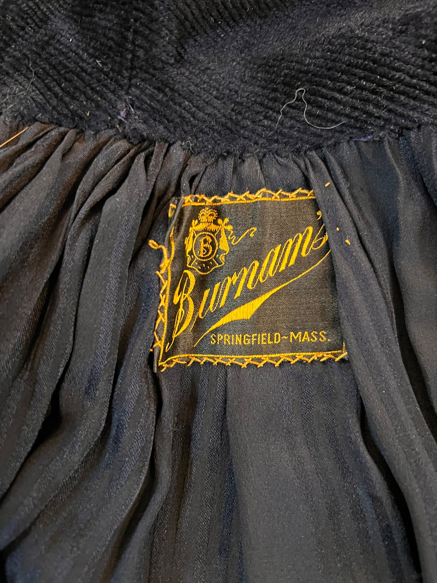 1930s Deco Navy Silk Velvet Ribbed Cloak S/M